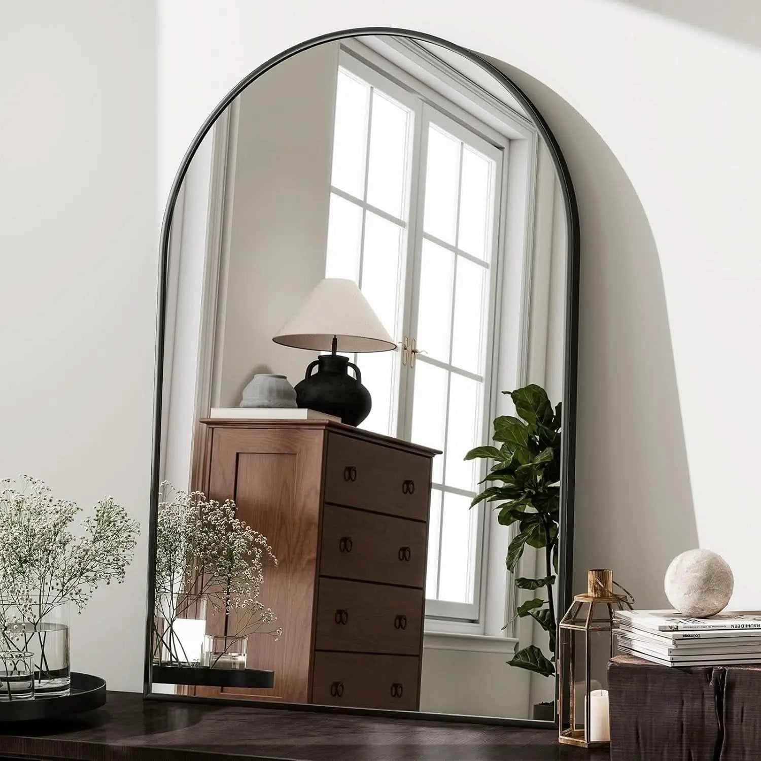 Arched Wall Mirror Black Metal Frame 24 By 36 Inches from PriceLows™