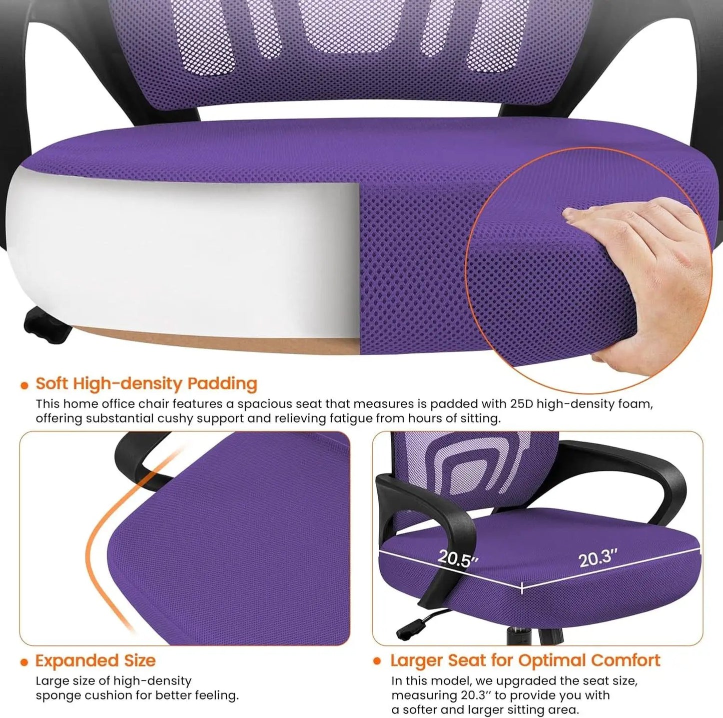 2Pcs Ergonomic Purple Mesh Desk Chairs With Lumbar Support For Long Workdays And Back Pain Relief from PriceLows™