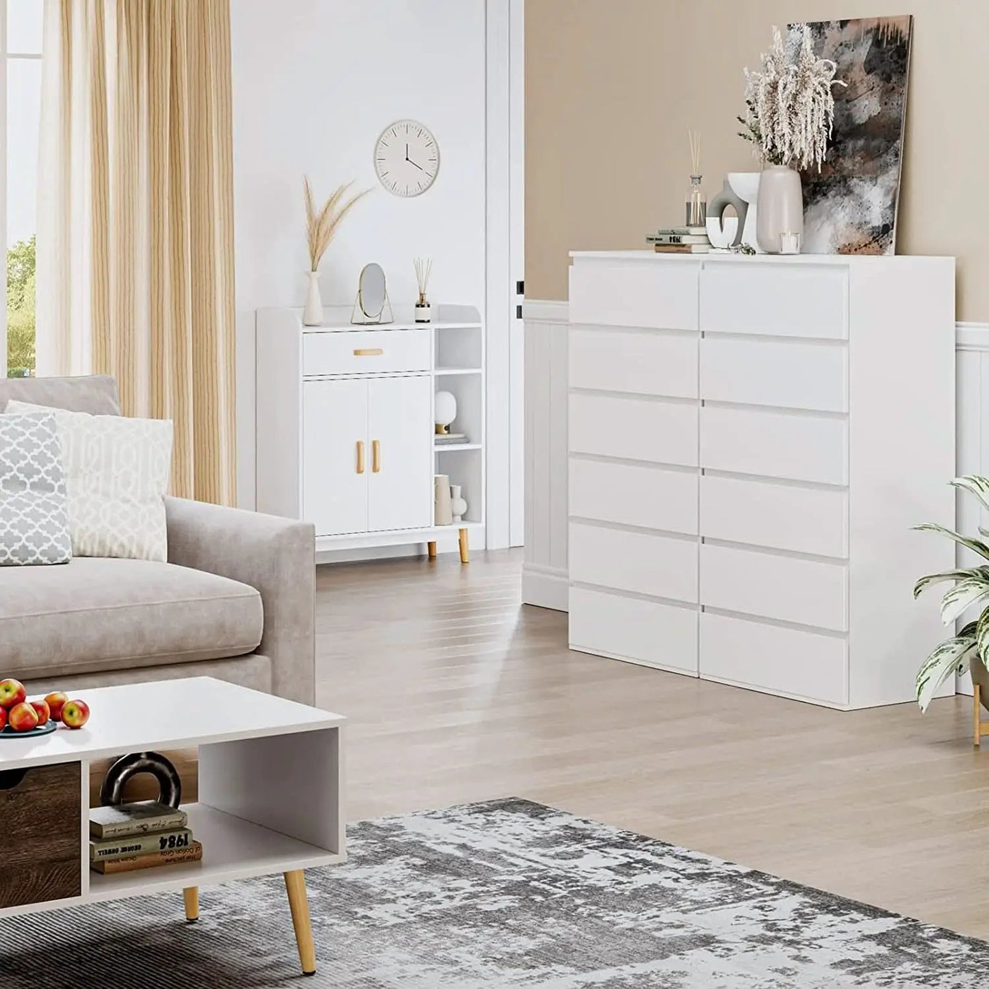 White Wooden 6 Drawer Bedroom Dresser With Sliding Rails from PriceLows™