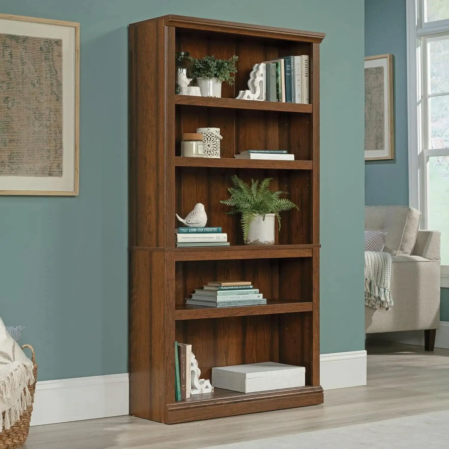 Washington Cherry 5 Shelf Bookcase With Adjustable Shelves from PriceLows™