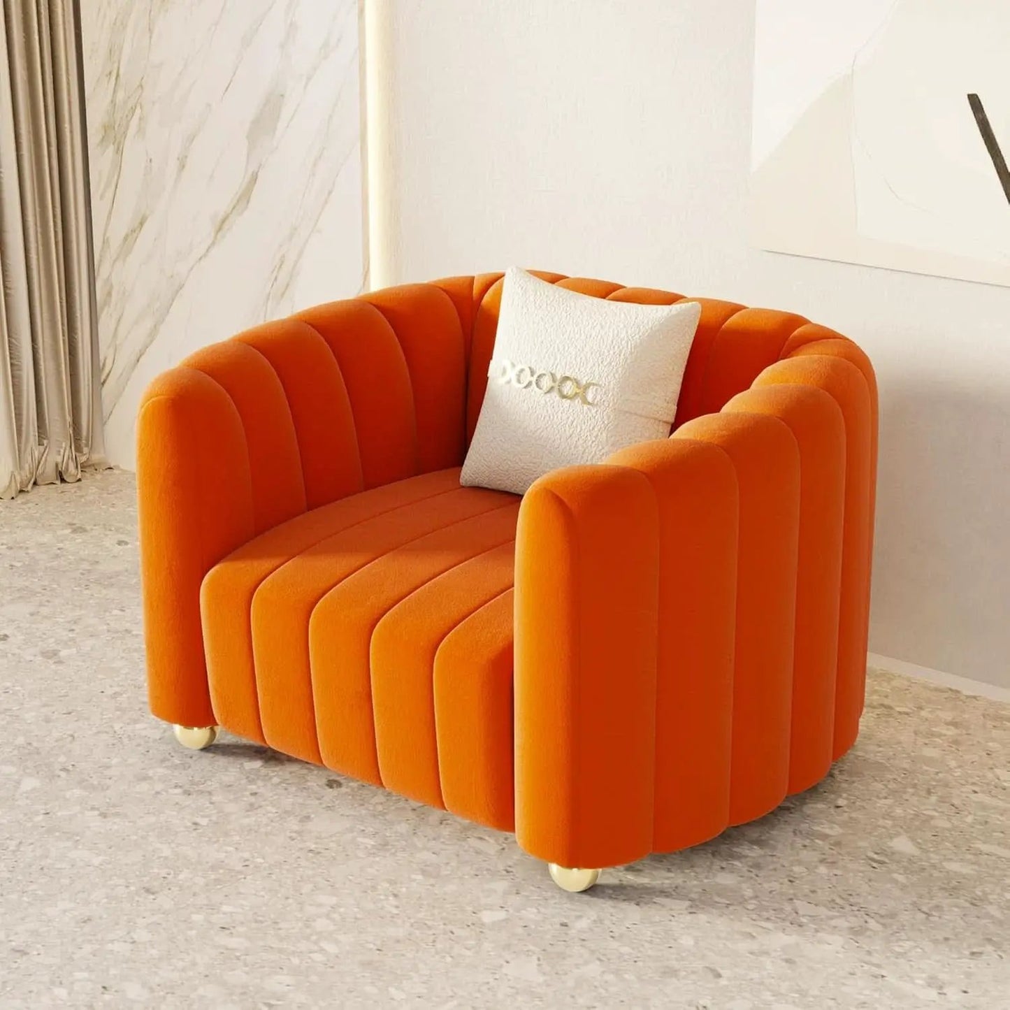 Orange Velvet Tufted Sofa Set With Gold Ball Legs Modern from PriceLows™