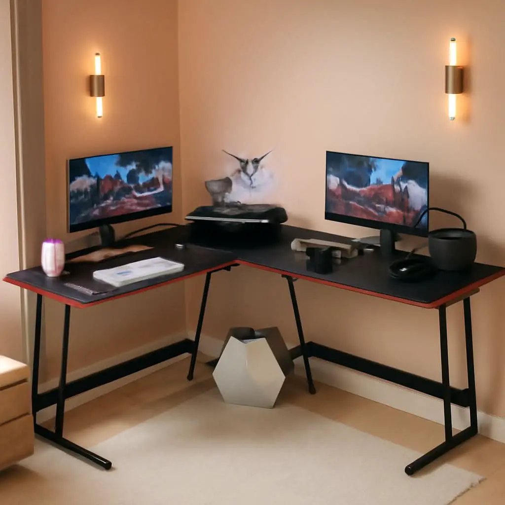 L Shaped Gaming Desk With Monitor Riser 51 Inch Corner Desk from PriceLows™