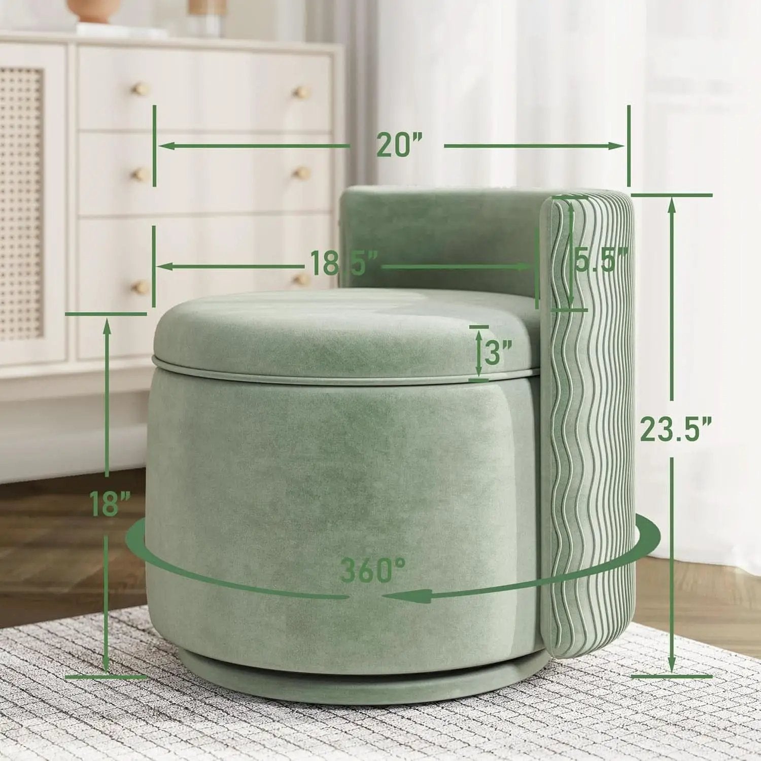 Emerald Velvet Vanity Ottoman With 360DegreeSwivel from PriceLows™