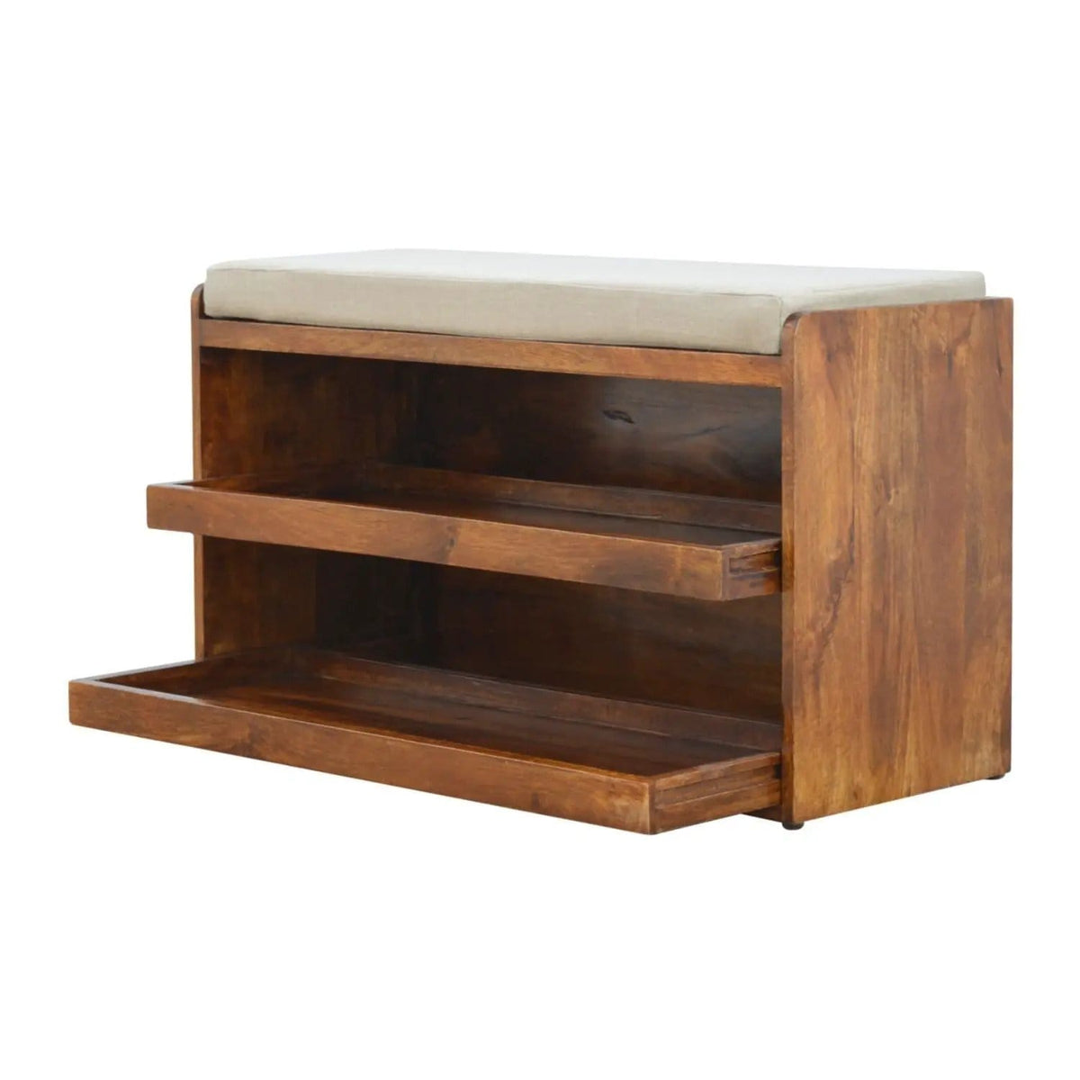 Pull Out Shoe Bench Chestnut / Mud Linen | 35.43 x 14.17 x 19.69 in | Mango Wood & Linen | Home