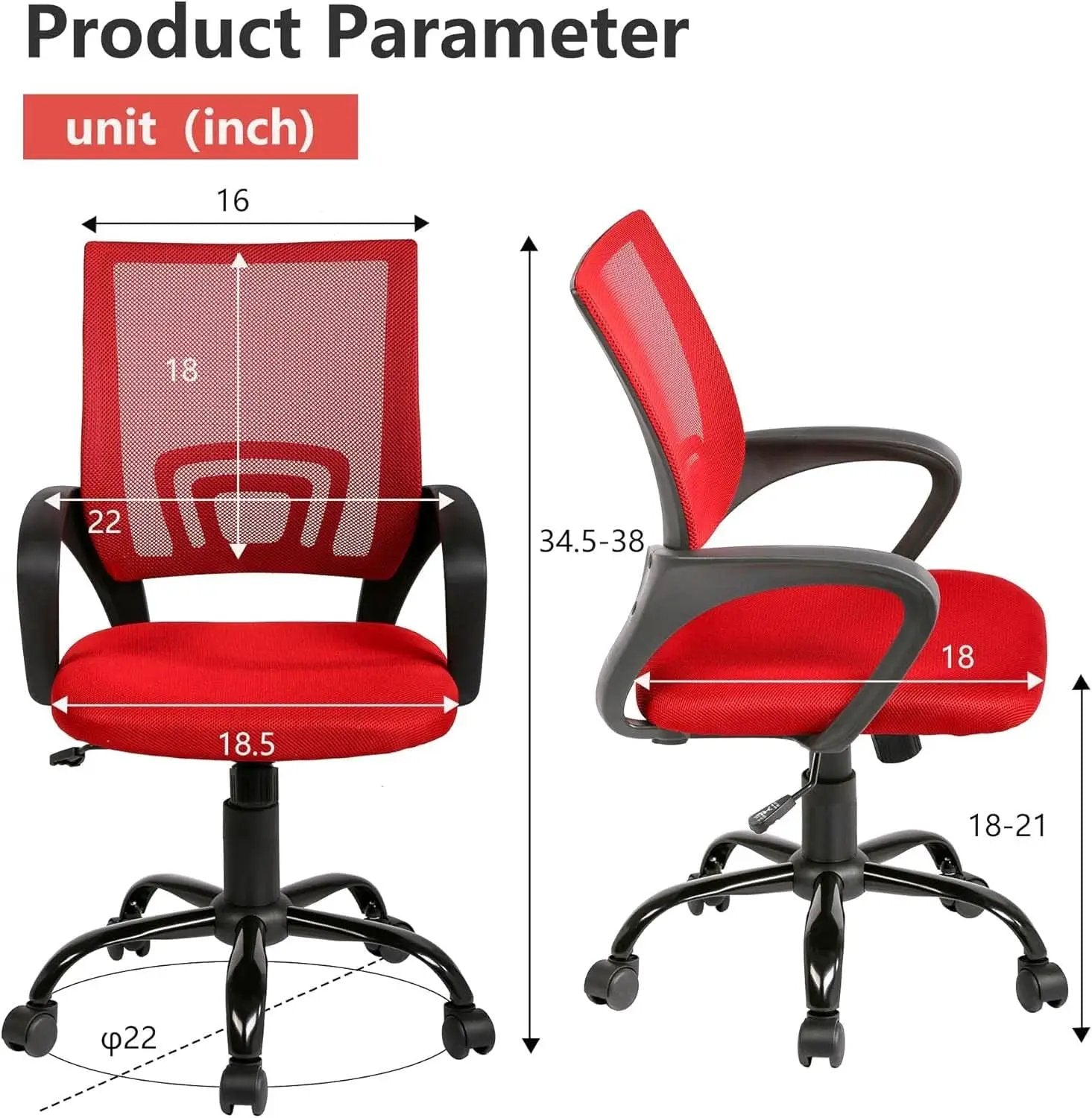 Ergonomic Mesh Office Chair With Lumbar Support Red from PriceLows™