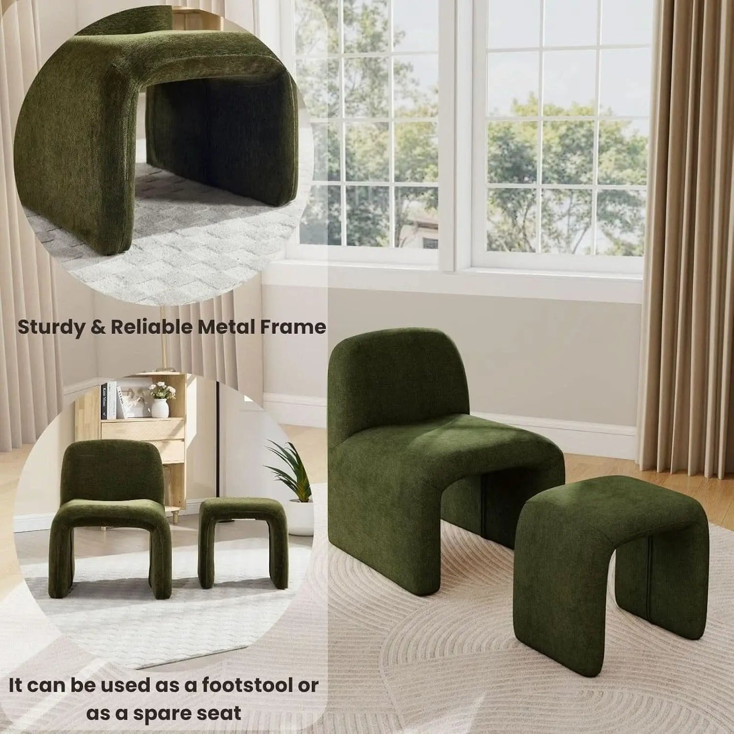 Green Chenille Upholstered Accent Chair With Ottoman from PriceLows™
