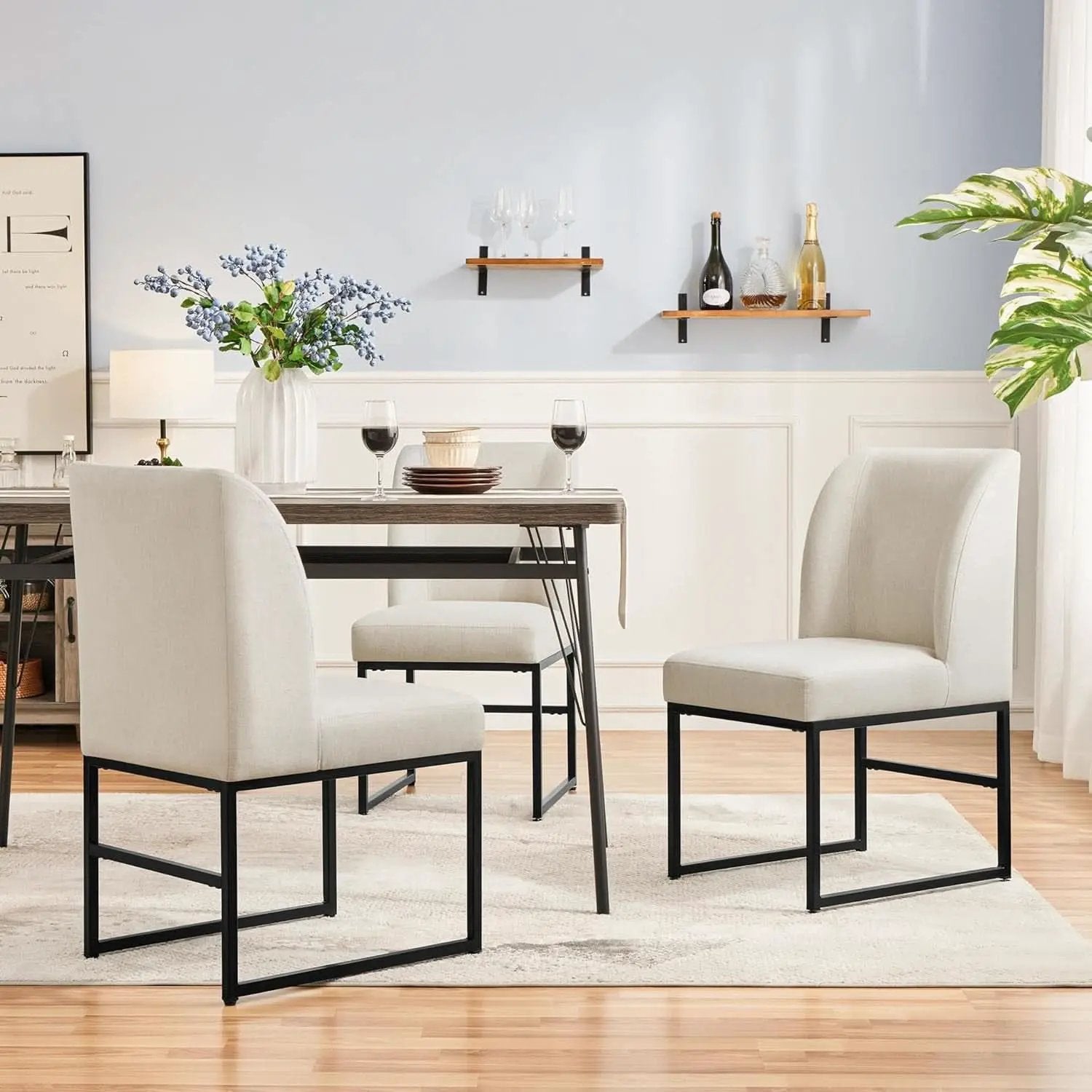 Beige Upholstered Dining Chairs Mid Back With Metal Legs 2 from PriceLows™