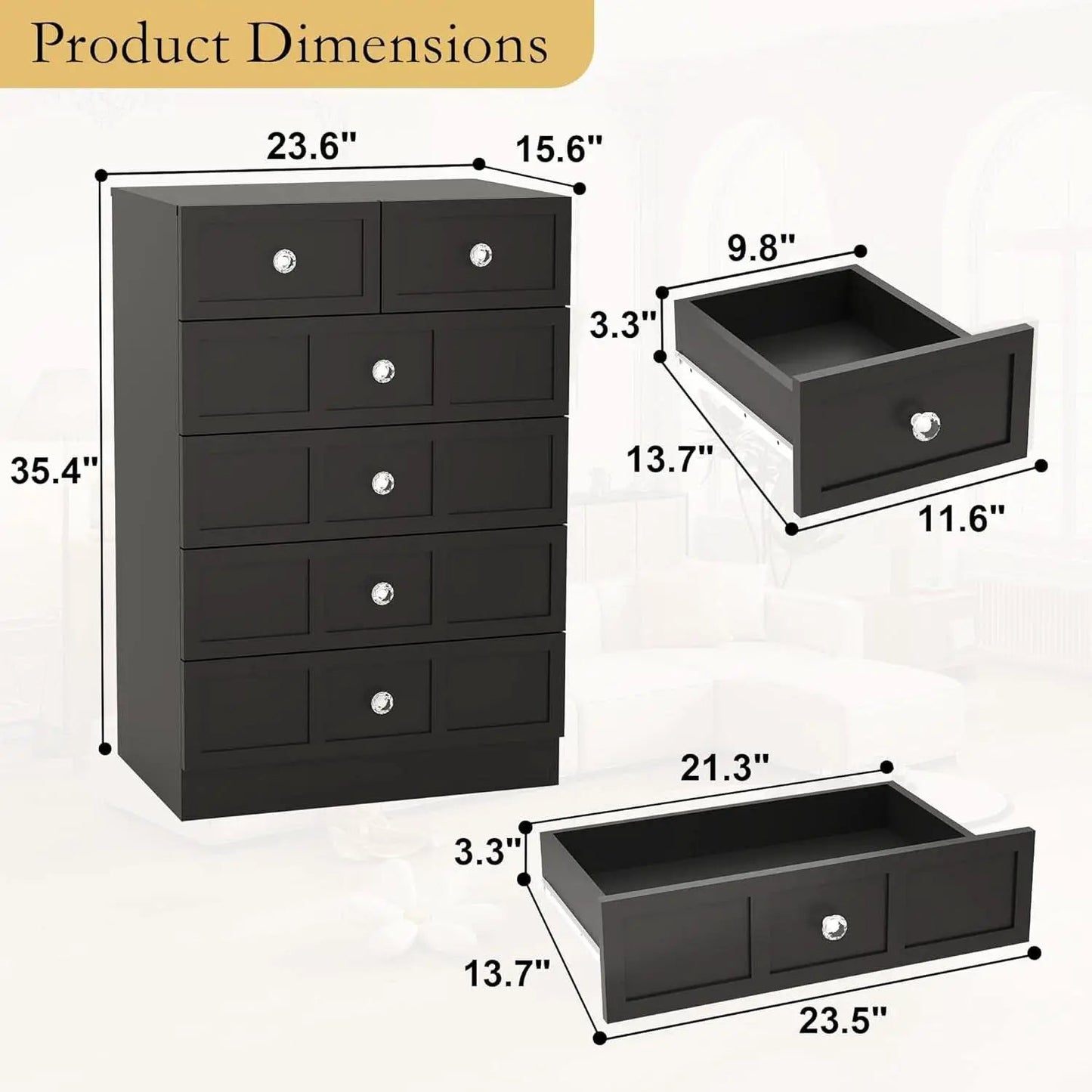 Black Fluted 24 Inch Dresser For Bedroom Storage Solutions from PriceLows™