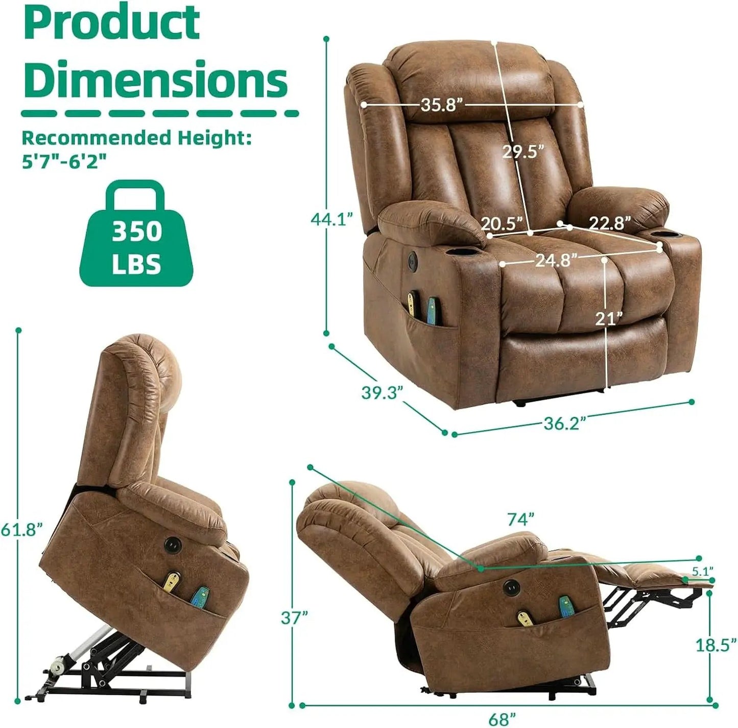 Tall Man Lift Recliner With Massage For Extended Comfort from PriceLows™