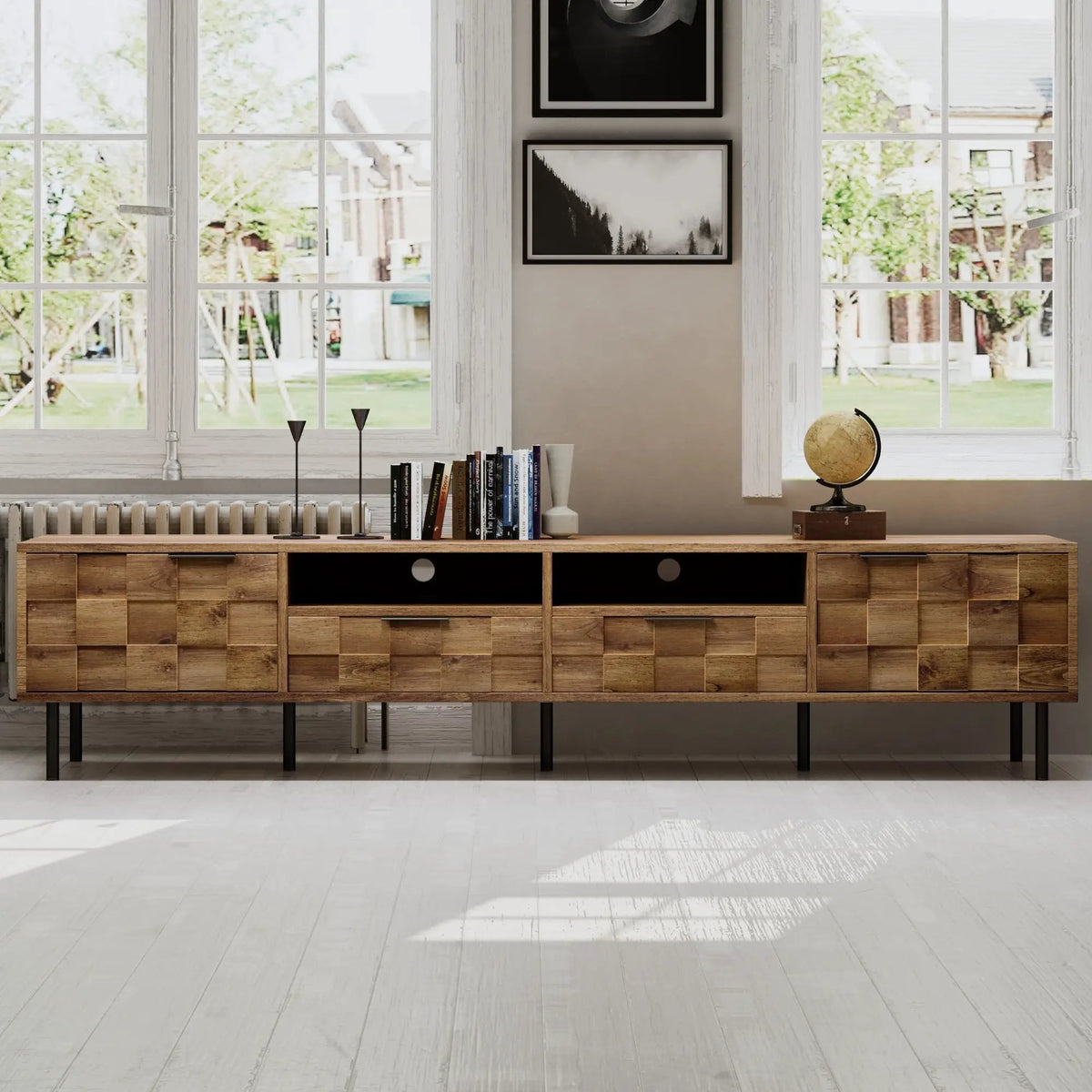 TV Stand | Media Console | 78.7 Inch with 2 Drawers 4 Cabinets | Mid Century