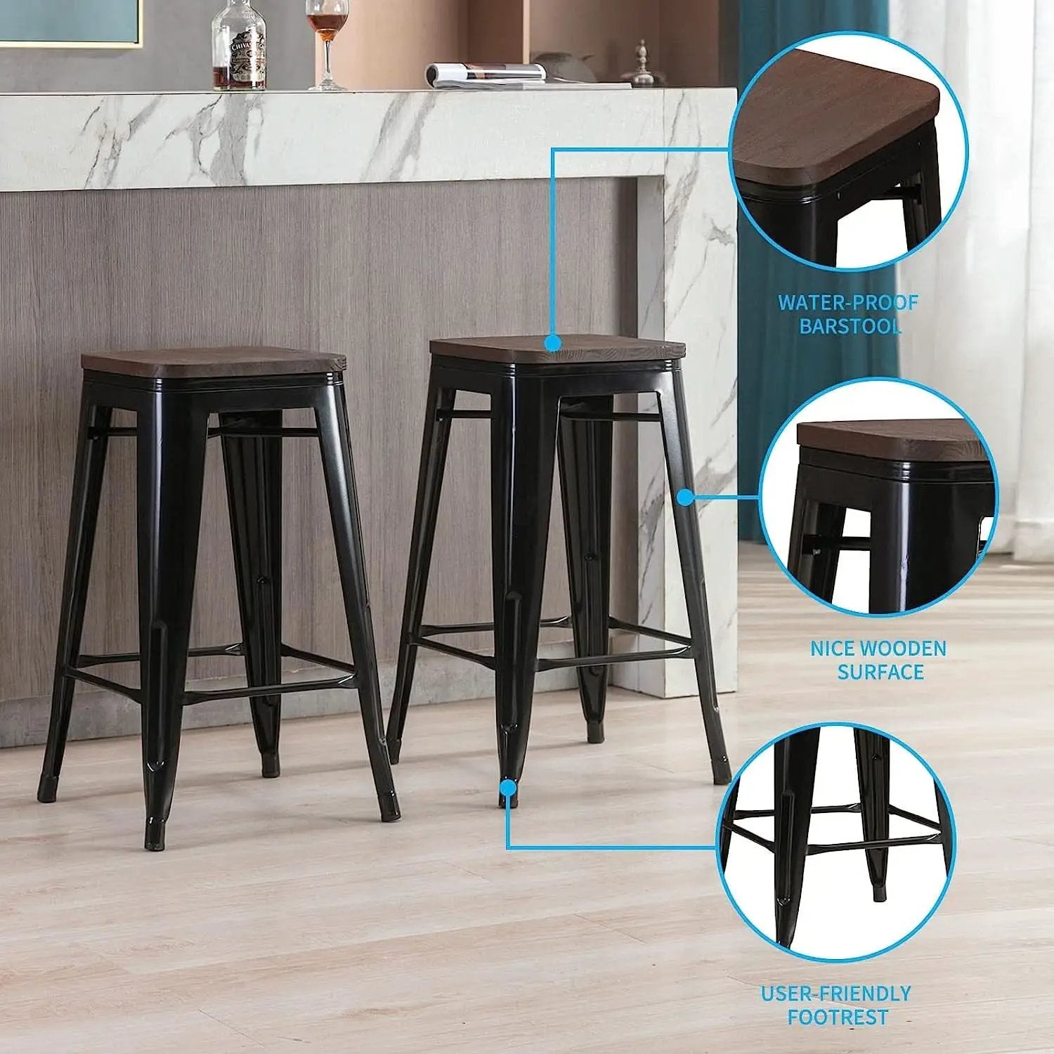 Square Metal Bar Stool Set Of 2, Stackable, 330 Lb Capacity from PriceLows™