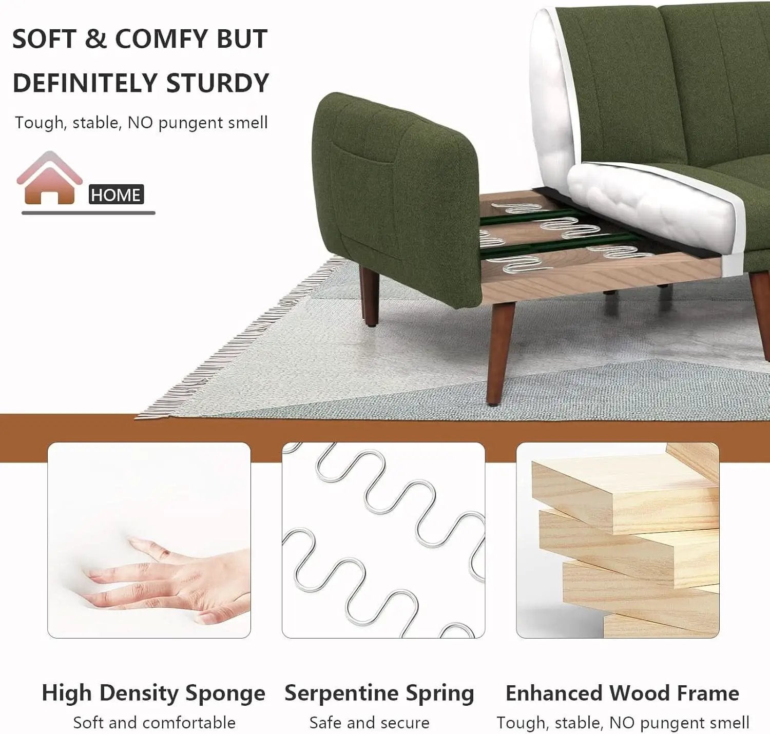 LShaped Linen Sleeper SofaBed With Reclining Backrest from PriceLows™