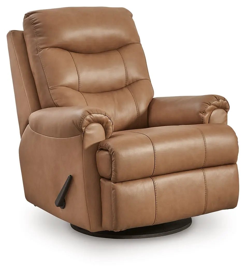 Flynwood Swivel Glider Recliner | Butternut Leather And Faux Leather | Pillow Top Arms | High Back