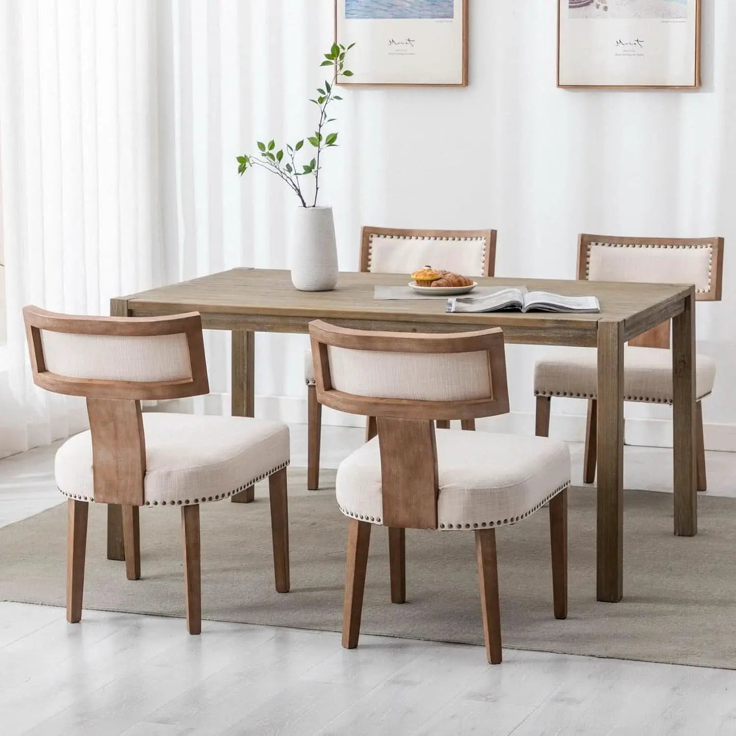 Mid Century Modern Armless Dining Chairs Beige Tone from PriceLows™