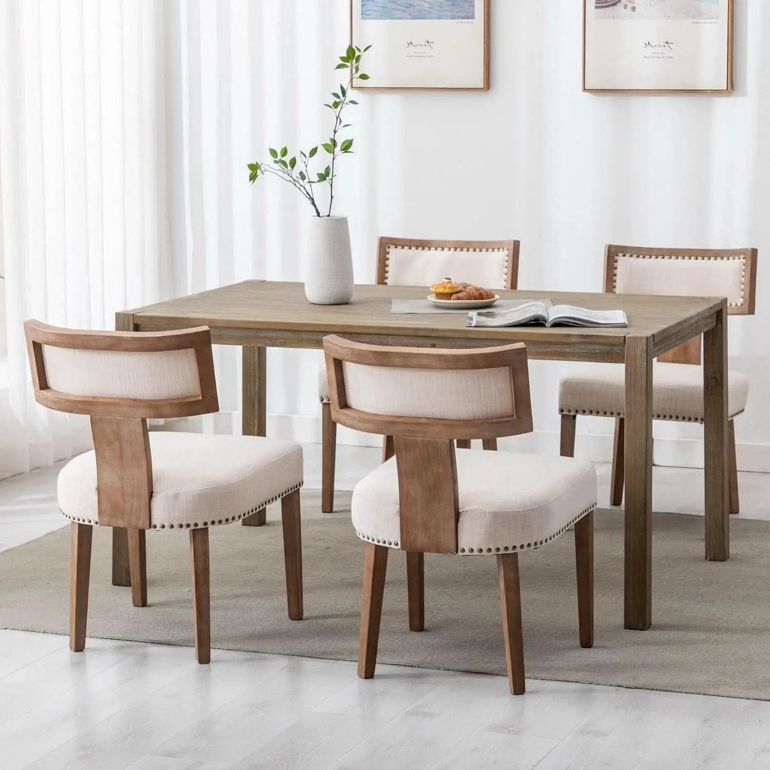 Mid Century Modern Armless Dining Chairs Beige Tone from PriceLows™
