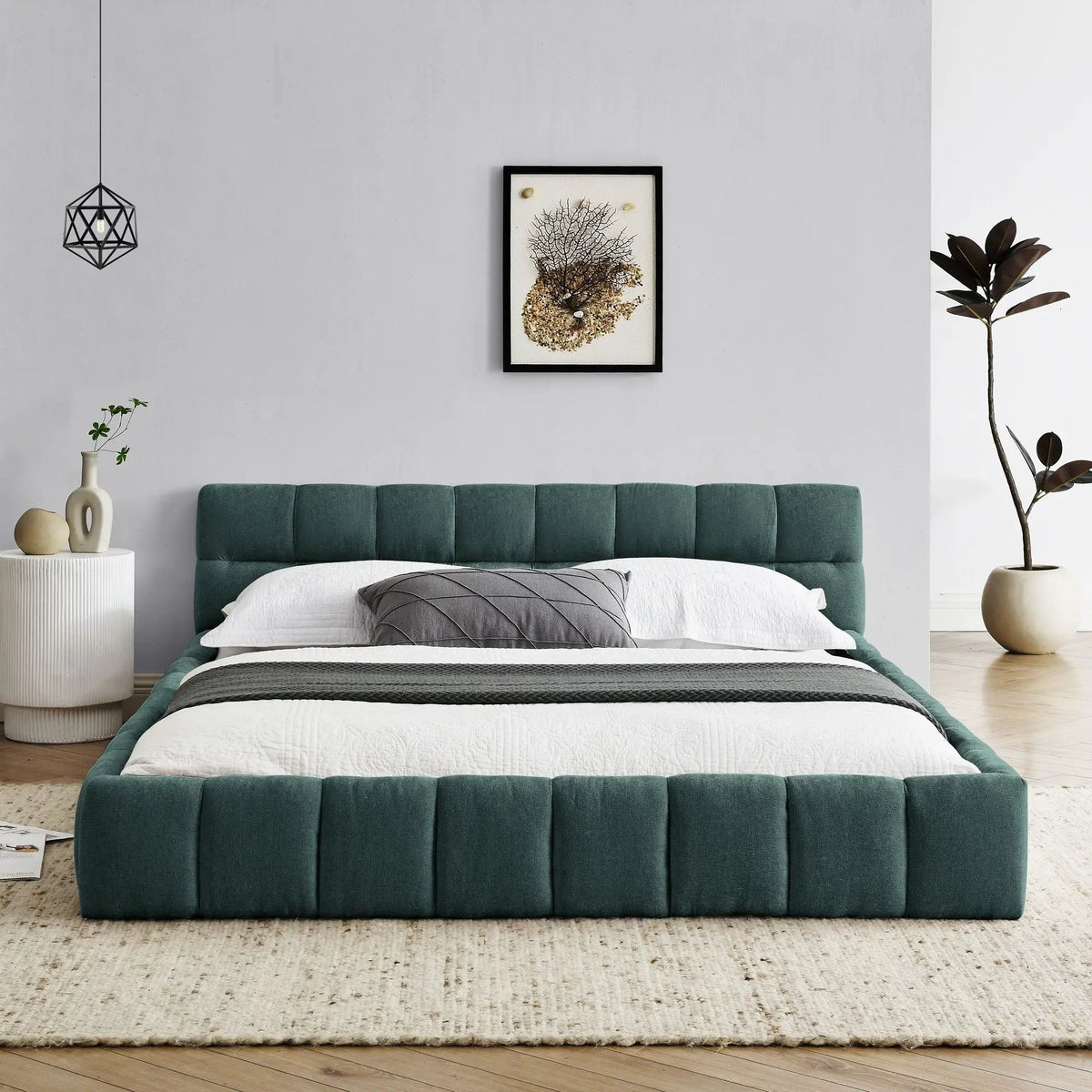 Modern Platform Storage Bed Frame | Thick Fabric Upholstery | Soft Headboard | Solid Construction