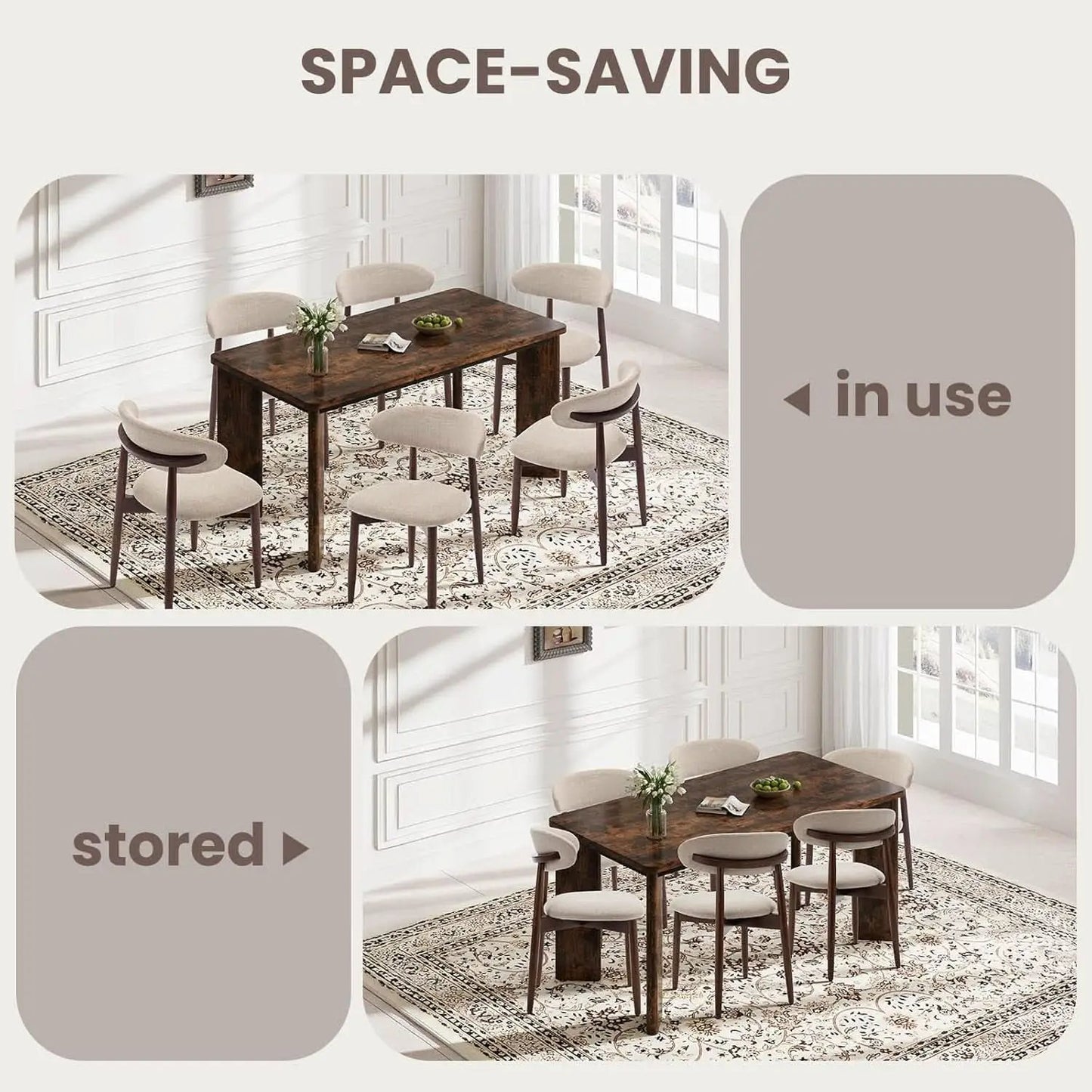 63Inch Industrial Dining Table Set With UpholsteredChairs from PriceLows™