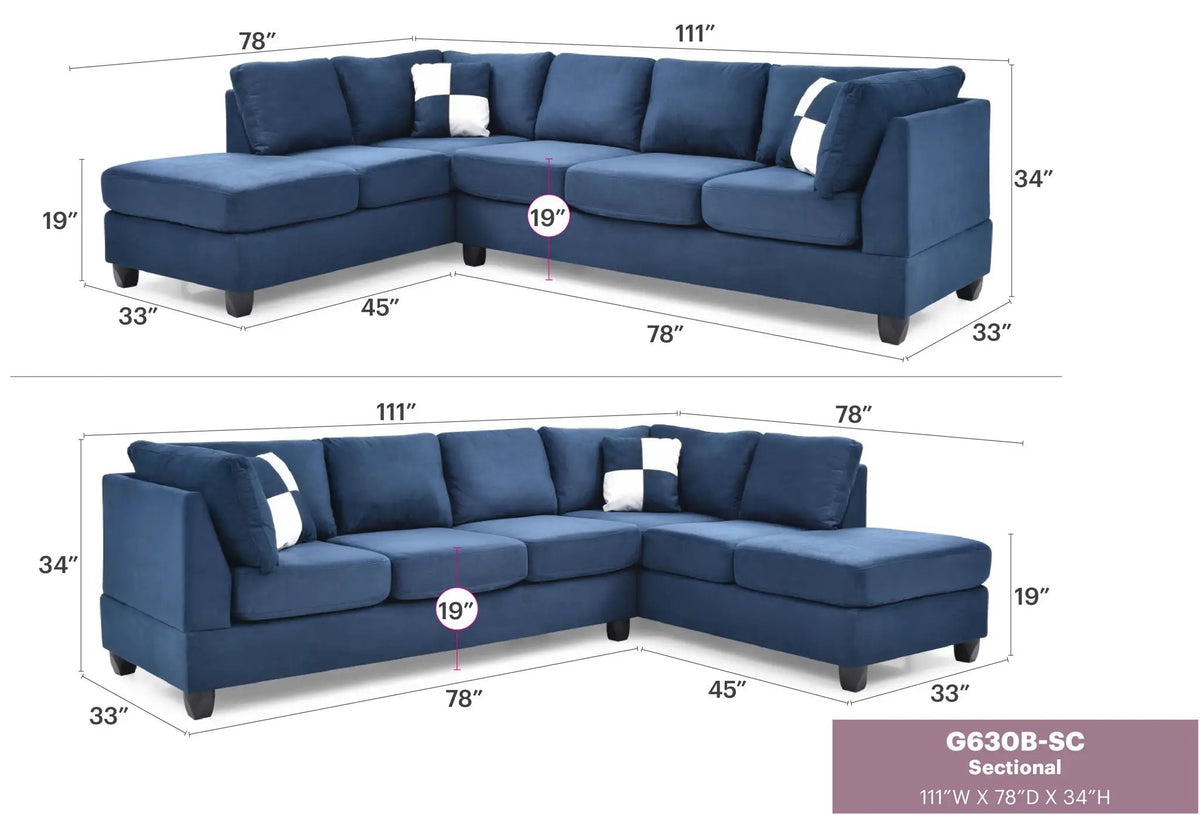 Malone Comfort Sectional | Pocketed Coil And Foam Seating | Removable Backs | 111 Inch Length