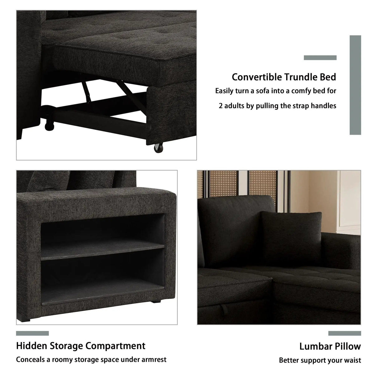 Modern L-Shape 3 Seat Reversible Sectional Couch, Pull Out Sleeper Sofa With Storage | 4 Pieces | Fabric | Living Room
