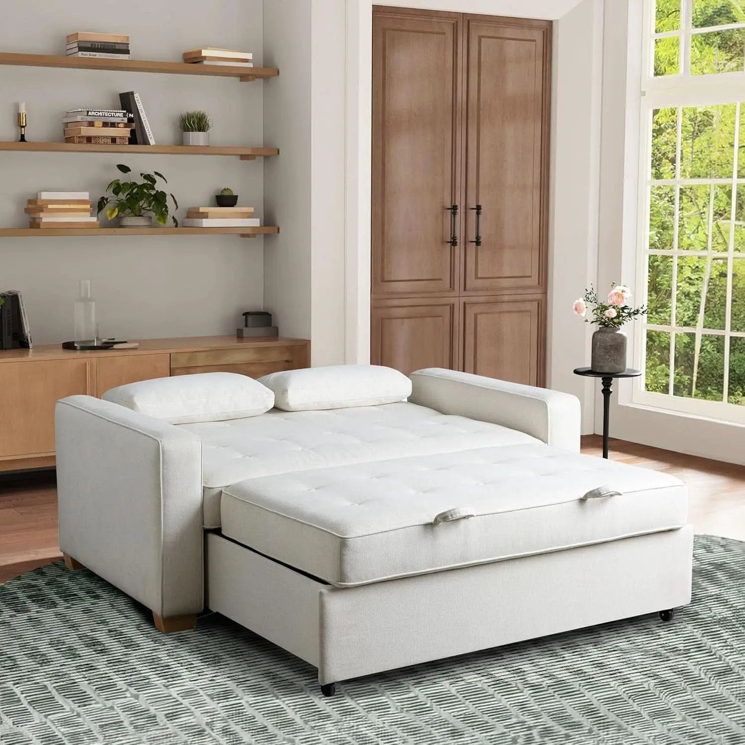 Queen Size Convertible Sleeper Sofa Oyster Upholstery from PriceLows™