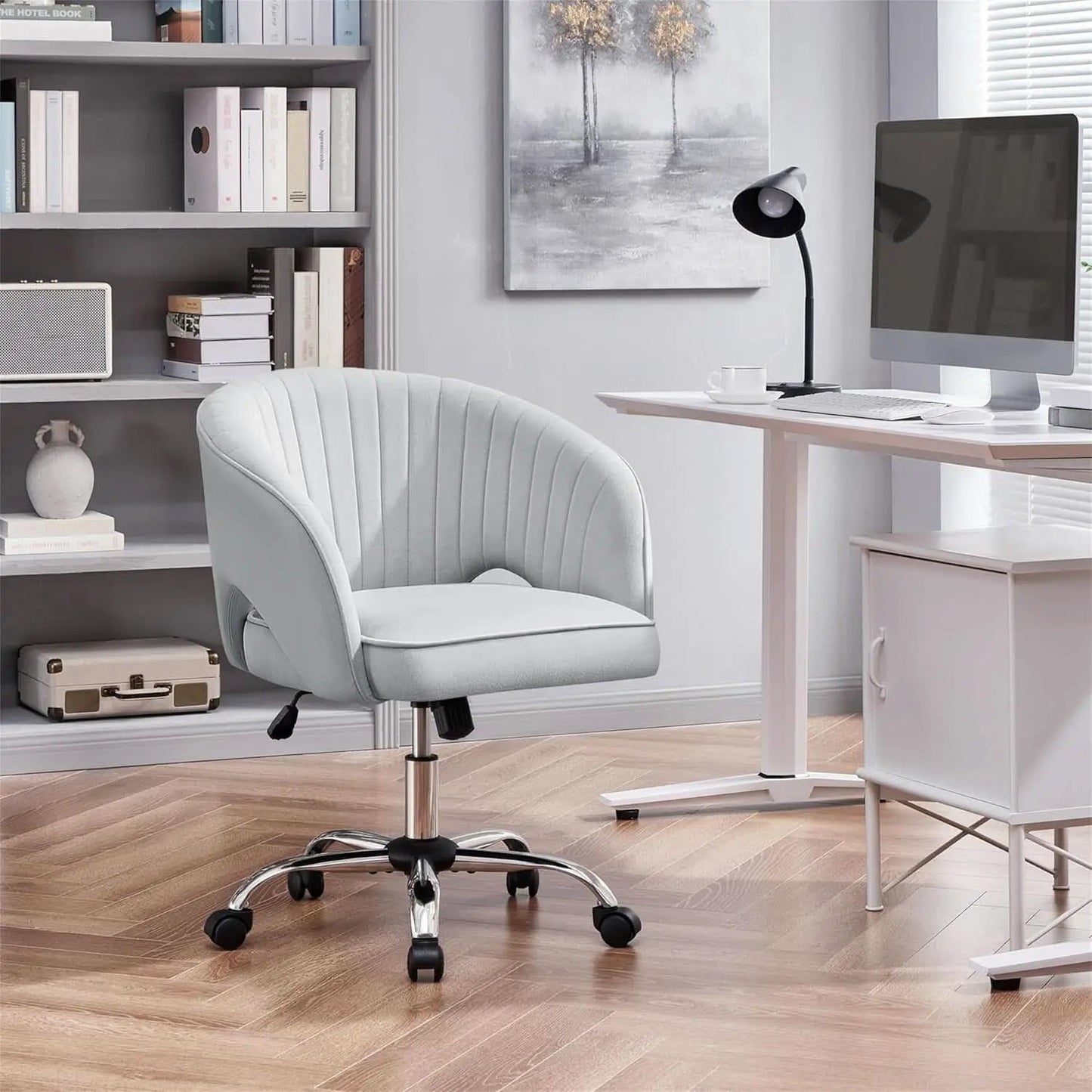 Home Office Chair With Tufted Barrel Back Light Gray from PriceLows™