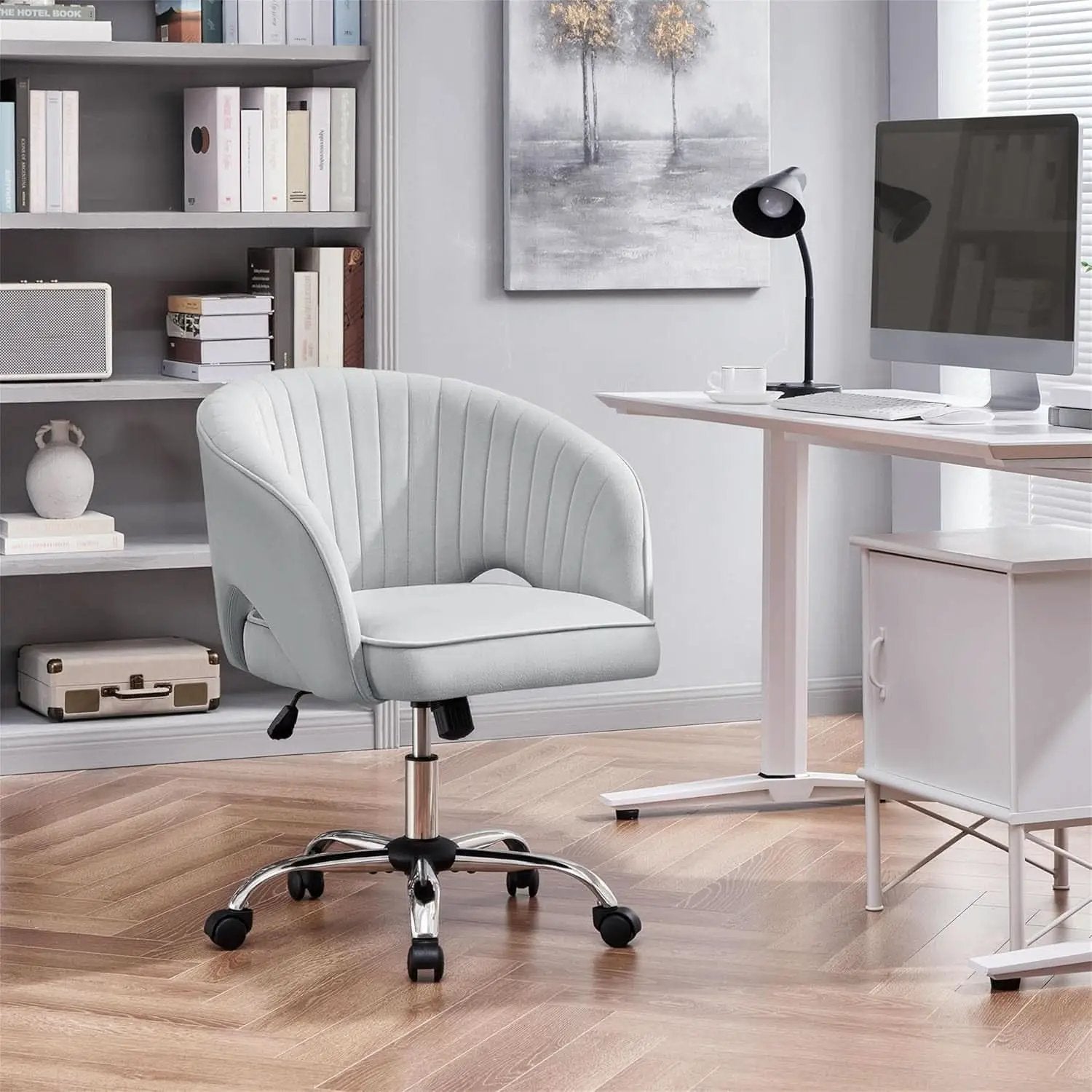 Home Office Chair With Tufted Barrel Back Light Gray from PriceLows™