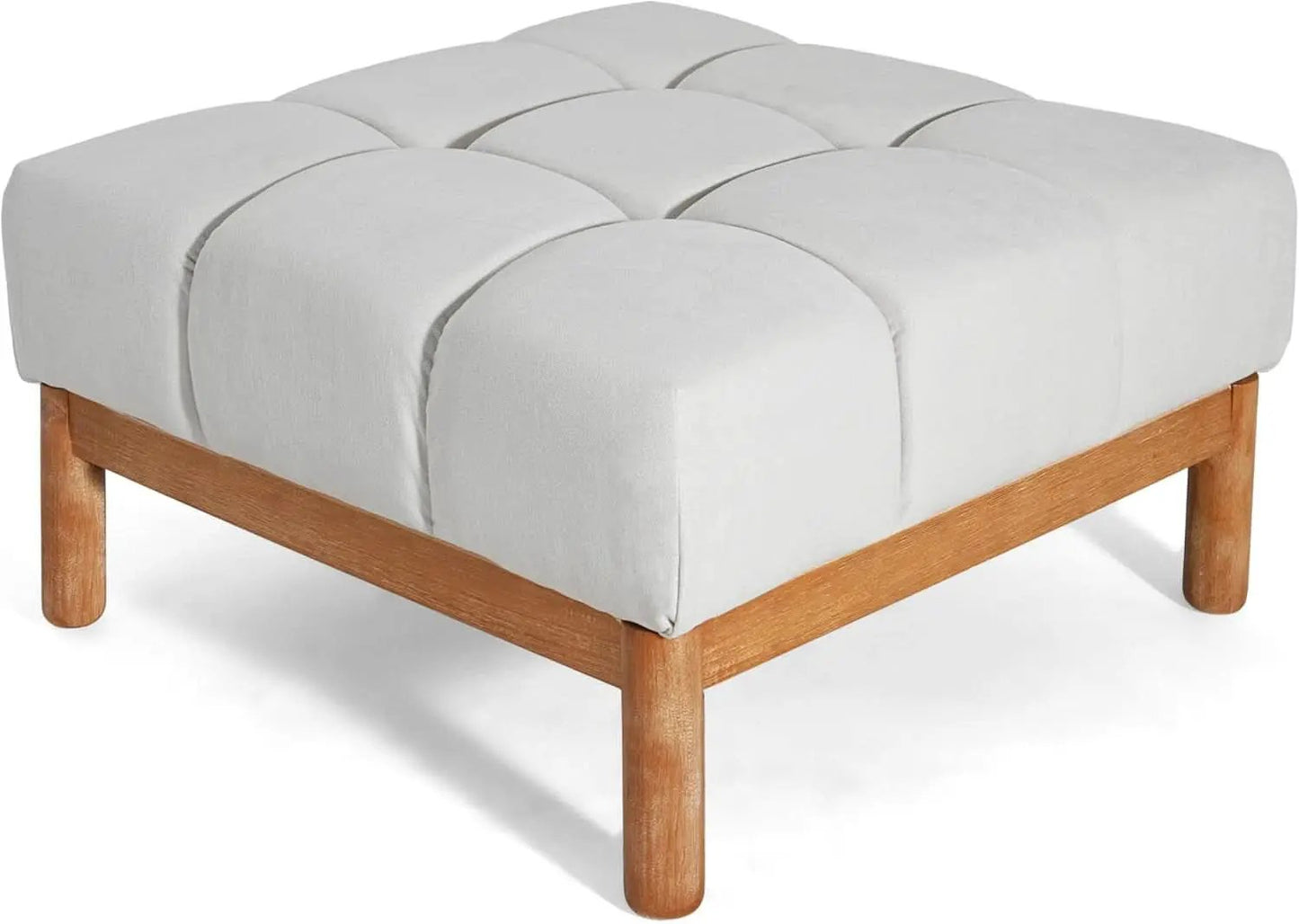 Square White Upholstered Ottoman Featuring Dense Foam from PriceLows™