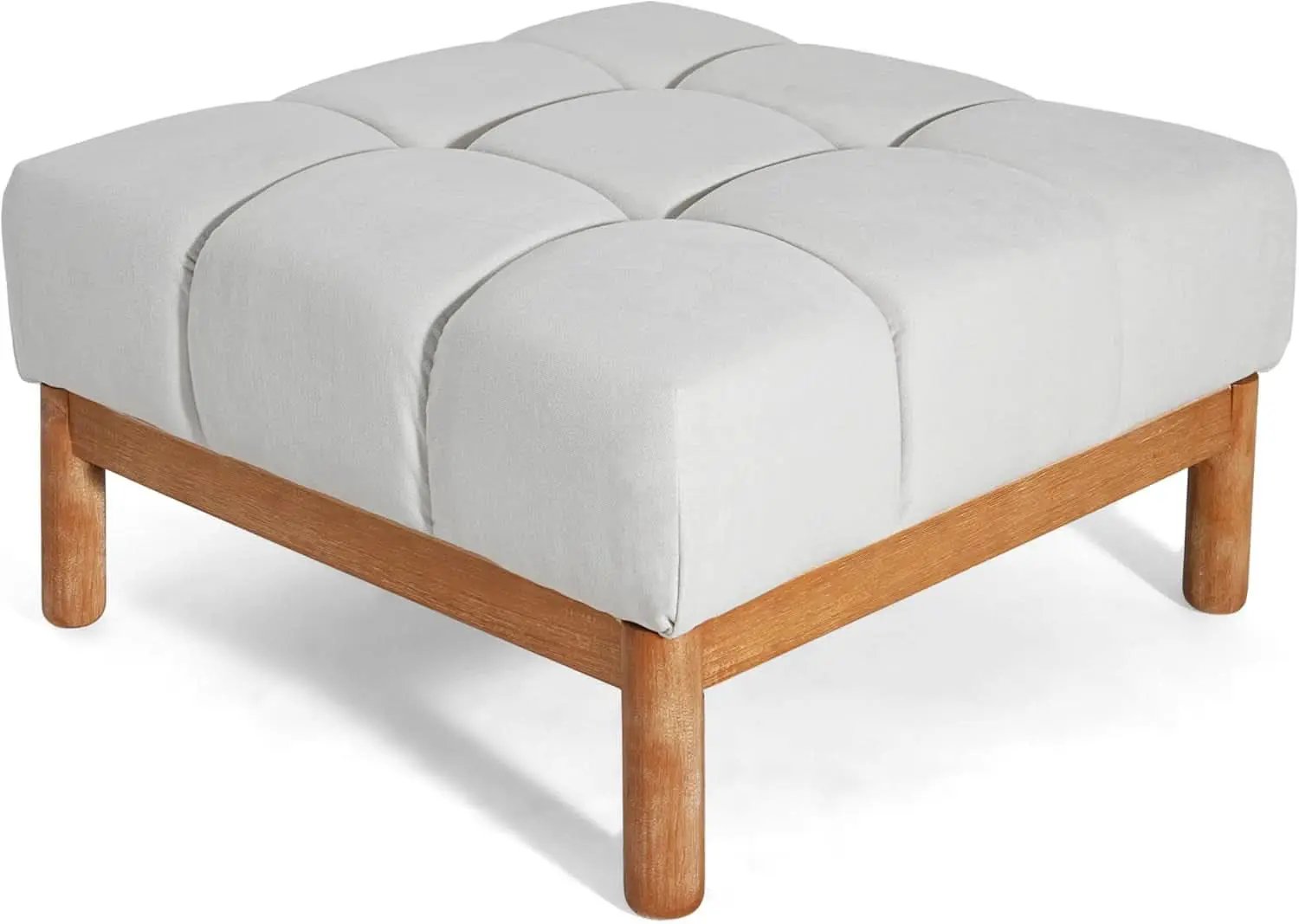 Square White Upholstered Ottoman Featuring Dense Foam from PriceLows™