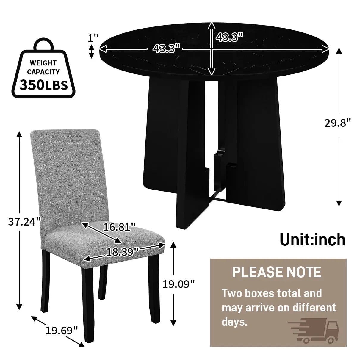 5 Piece Round Dining Table Set, Modern Table And 4 Upholstered Chairs For Dining Room | 5-Piece Set | Marble & Veneer | Dining Room