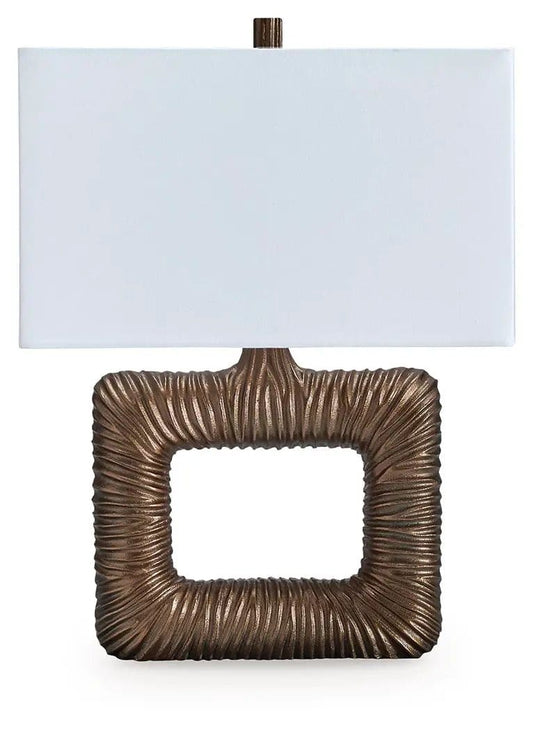 Garronby Metal Table Lamp | 17.38 x 9.25 x 24.63 in | Fabric & Metal | Antique Brass Finish