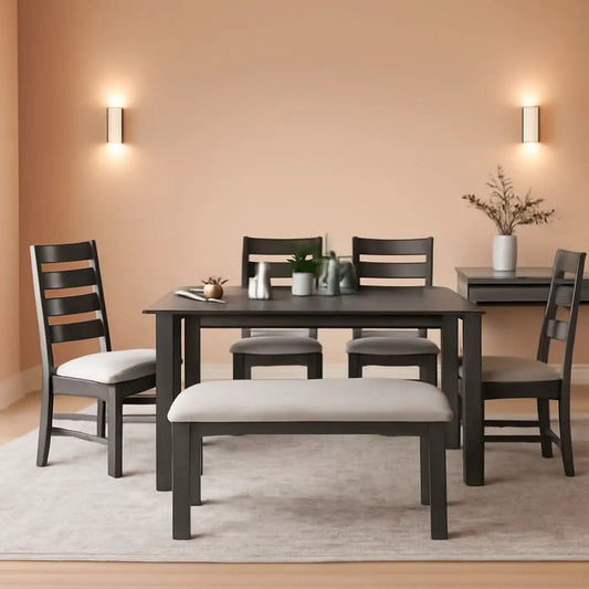 6 Piece Rustic Wood Dining Set With Bench And Chairs from PriceLows™