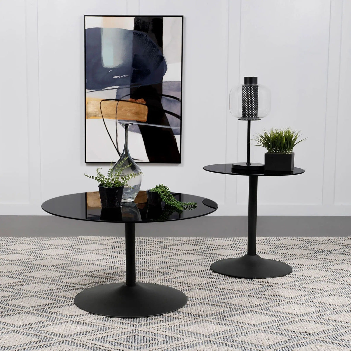 Ganso Round Metal End Table With Tempered Glass Top | 23.5 x 23.5 x 24.25 in | Tempered Glass & Metal | Black