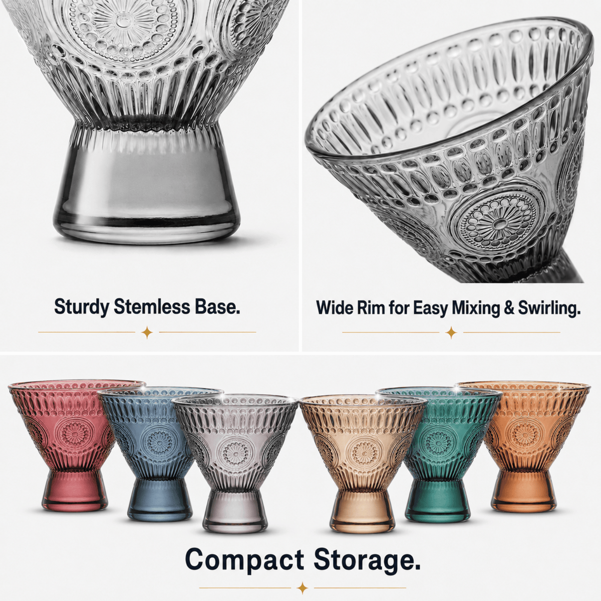 Tonal Hobnail Martini Glassware | 8 oz | Set of 6 | Glass