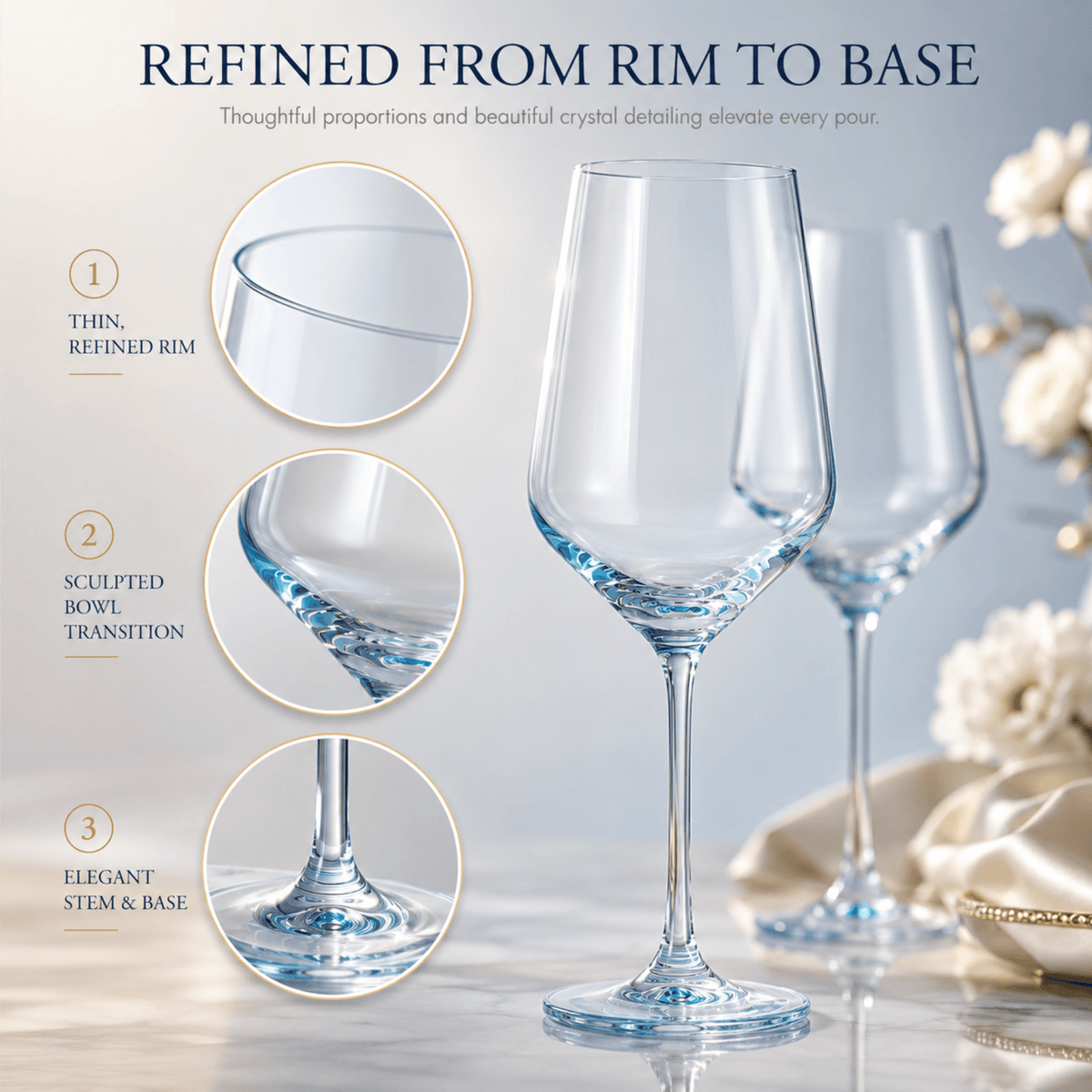 Monet Stemmed Wine Glassware, Blue (Style 2) | 12 oz | Set of 2 | Entertaining