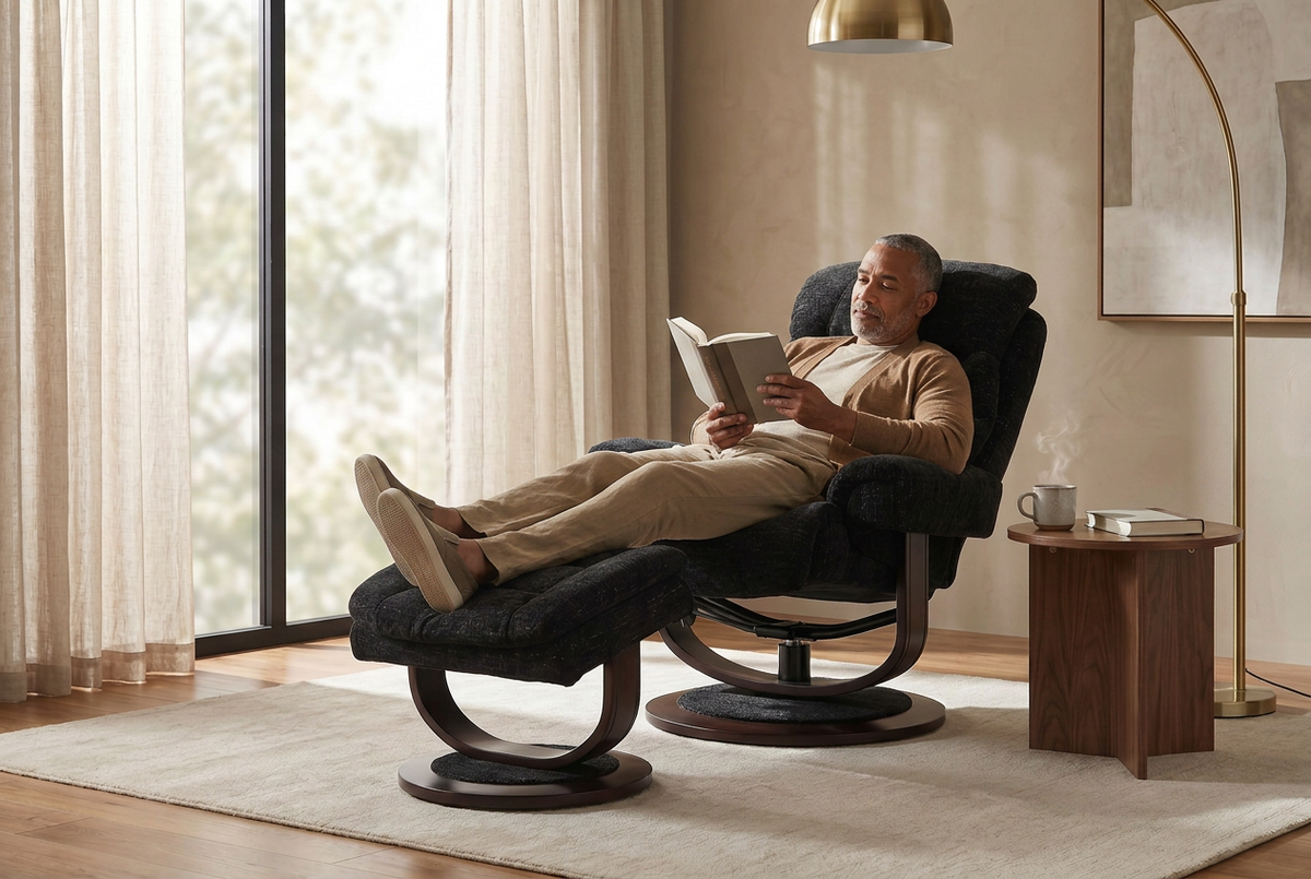 Contemporary Euro Recliner | Plush Cushioning | With Ottoman