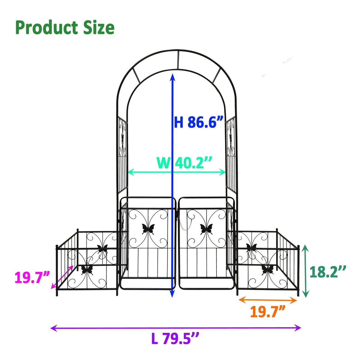 Metal Garden Arch With Gate | Black | Double Gate | Side Planters