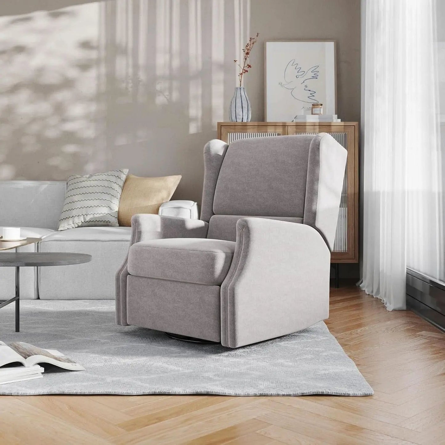 Omma Swivel Glider Rocking Recliner 360 Degree Swivel Light Gray from PriceLows™