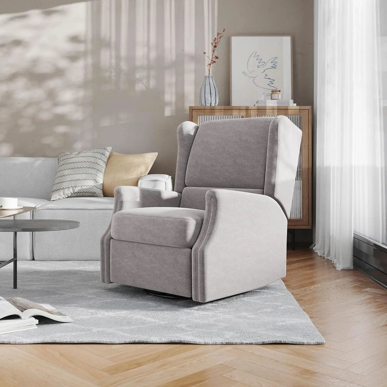Omma Swivel Glider Rocking Recliner 360 Degree Swivel Light Gray from PriceLows™