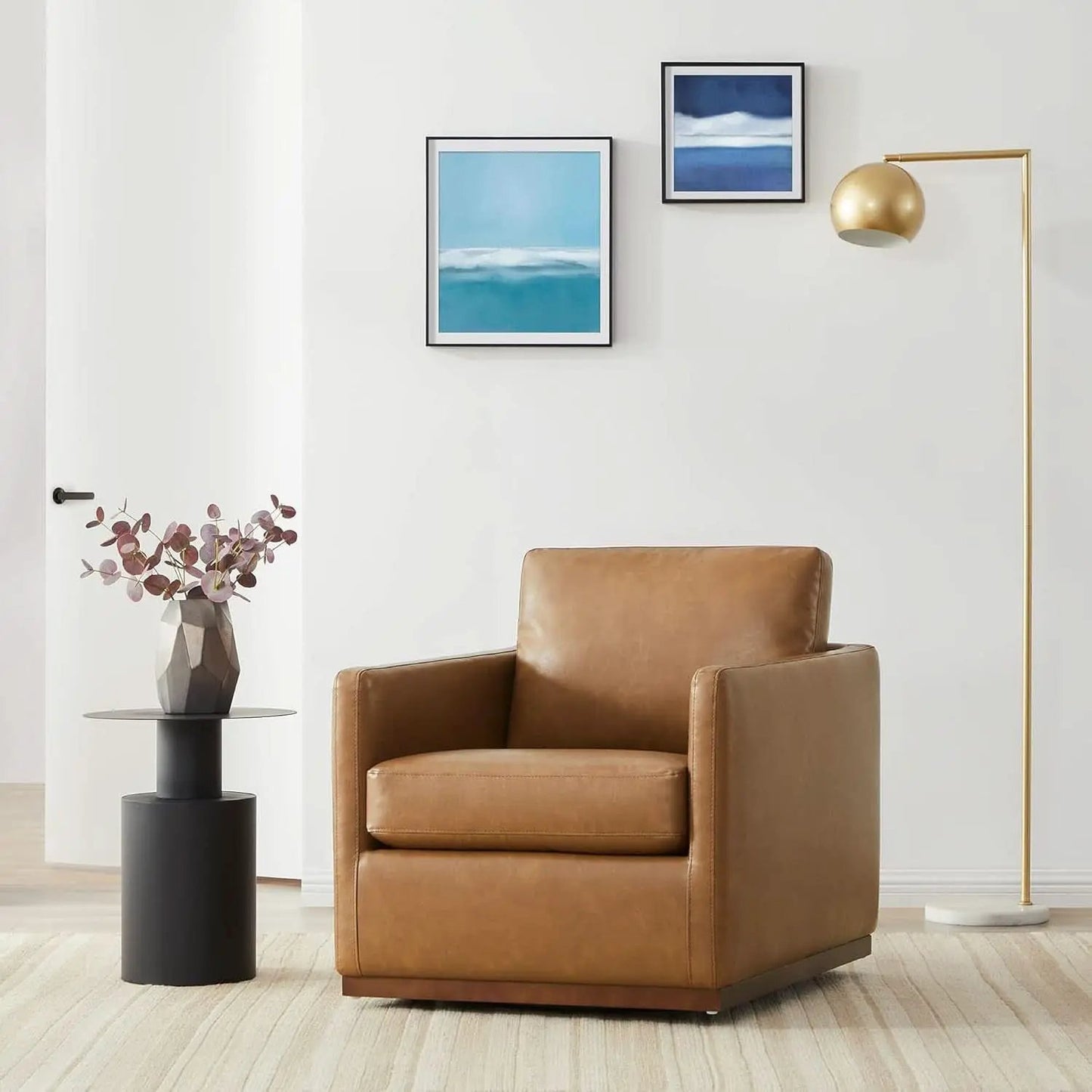 Swivel Accent Chair FauxLeather SaddleBrown Armchair LivingRoom from PriceLows™