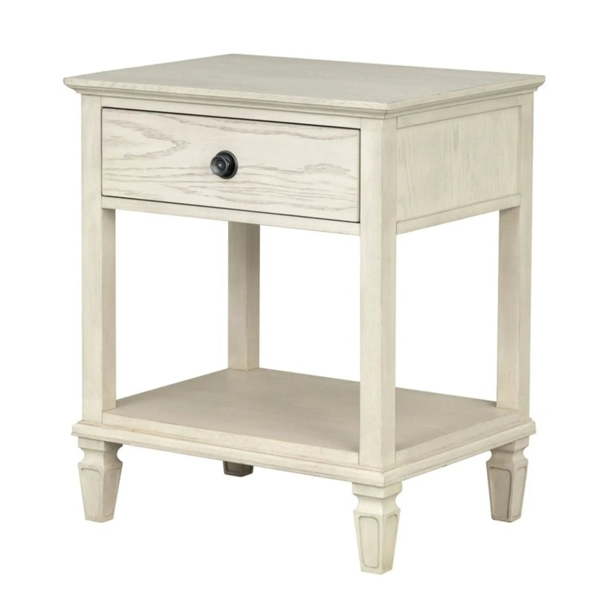 Victoria Bedside Table | Aged Brown Oak Finish | Drawer And Open Shelf | Wire Brush Detail