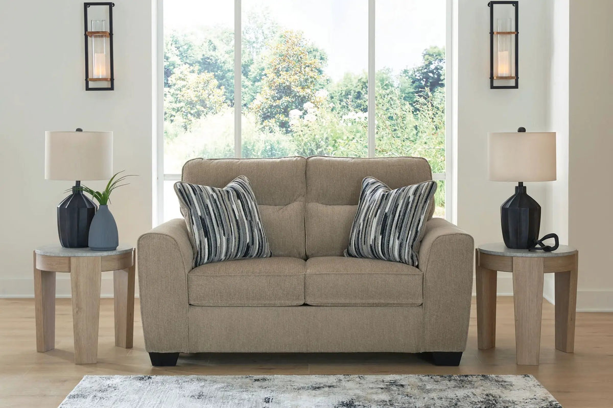Loveseat | Mocha Upholstery | Geometric Pattern | Contemporary