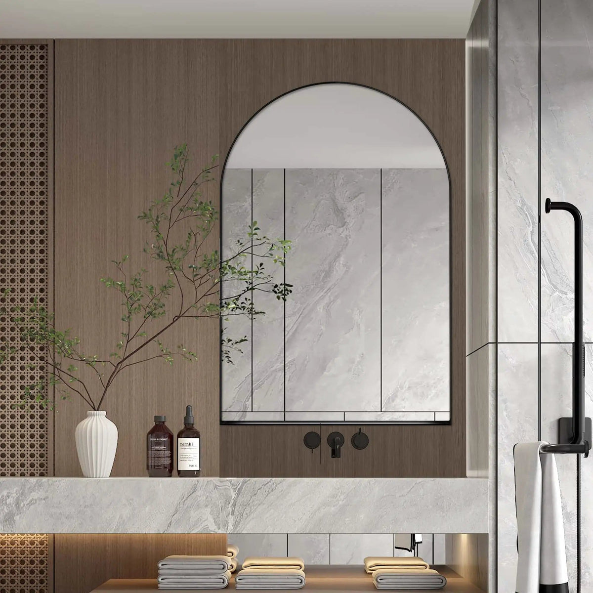 Arched Recessed Medicine Cabinet, Metal Framed Bathroom Wall Cabinet With Mirror And | 3 Pieces | Metal | Bathroom