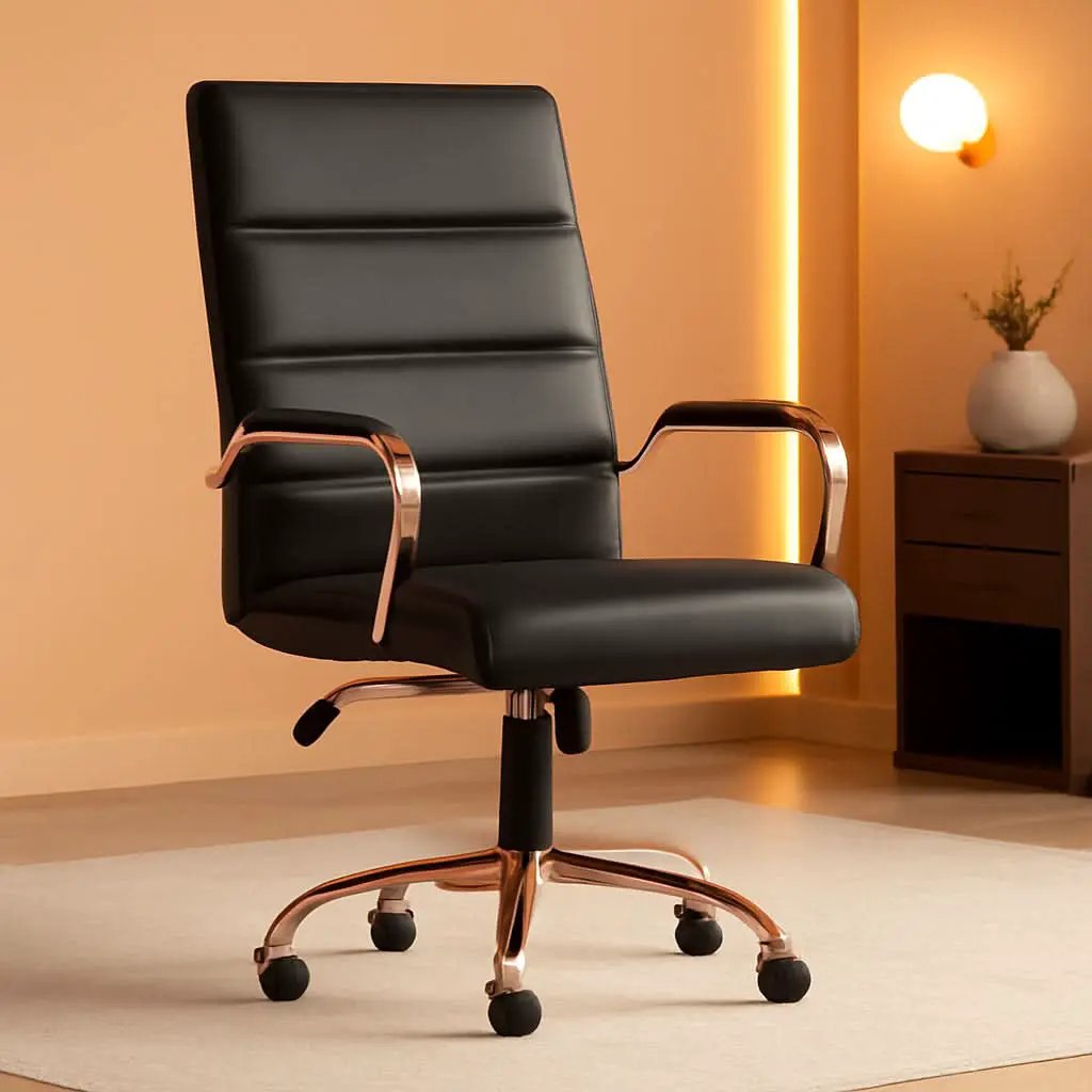 Whitney Mid Back LeatherSoft Desk Chair With Adjustable Height Black Rose Gold from PriceLows™