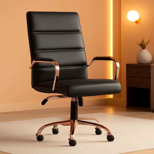 Whitney Mid Back LeatherSoft Desk Chair With Adjustable Height Black Rose Gold from PriceLows™