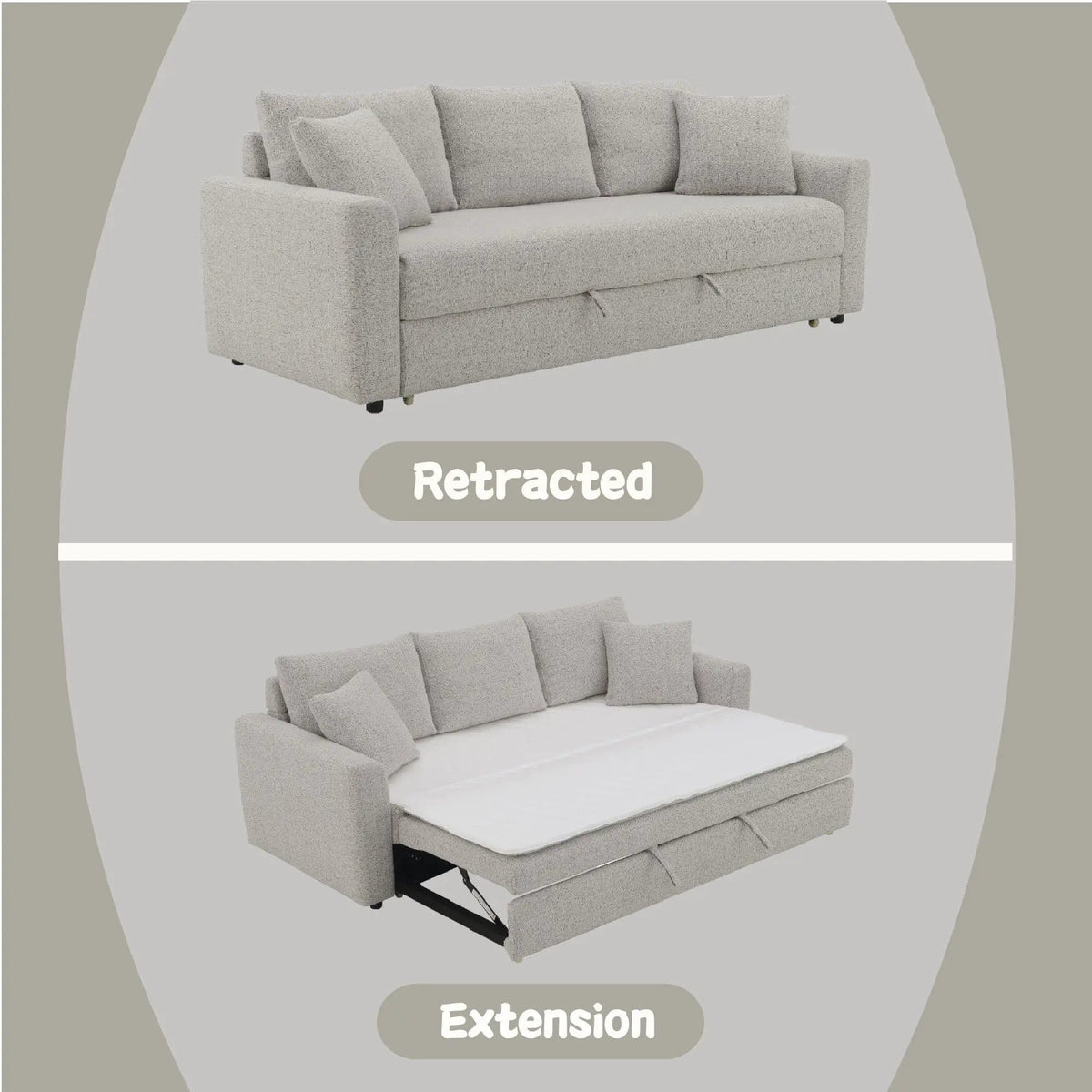 Connie Boucle Sleeper Sectional Sofa With 2 Toss Pillows | 37 x 89 x 35 in | Boucle & Fabric | Beige