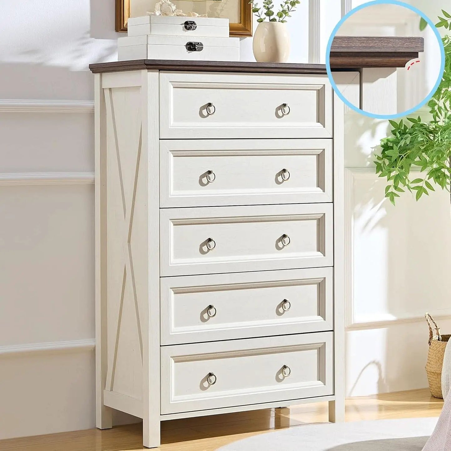 Antique White Forty EightInch Tall Farmhouse Dresser from PriceLows™