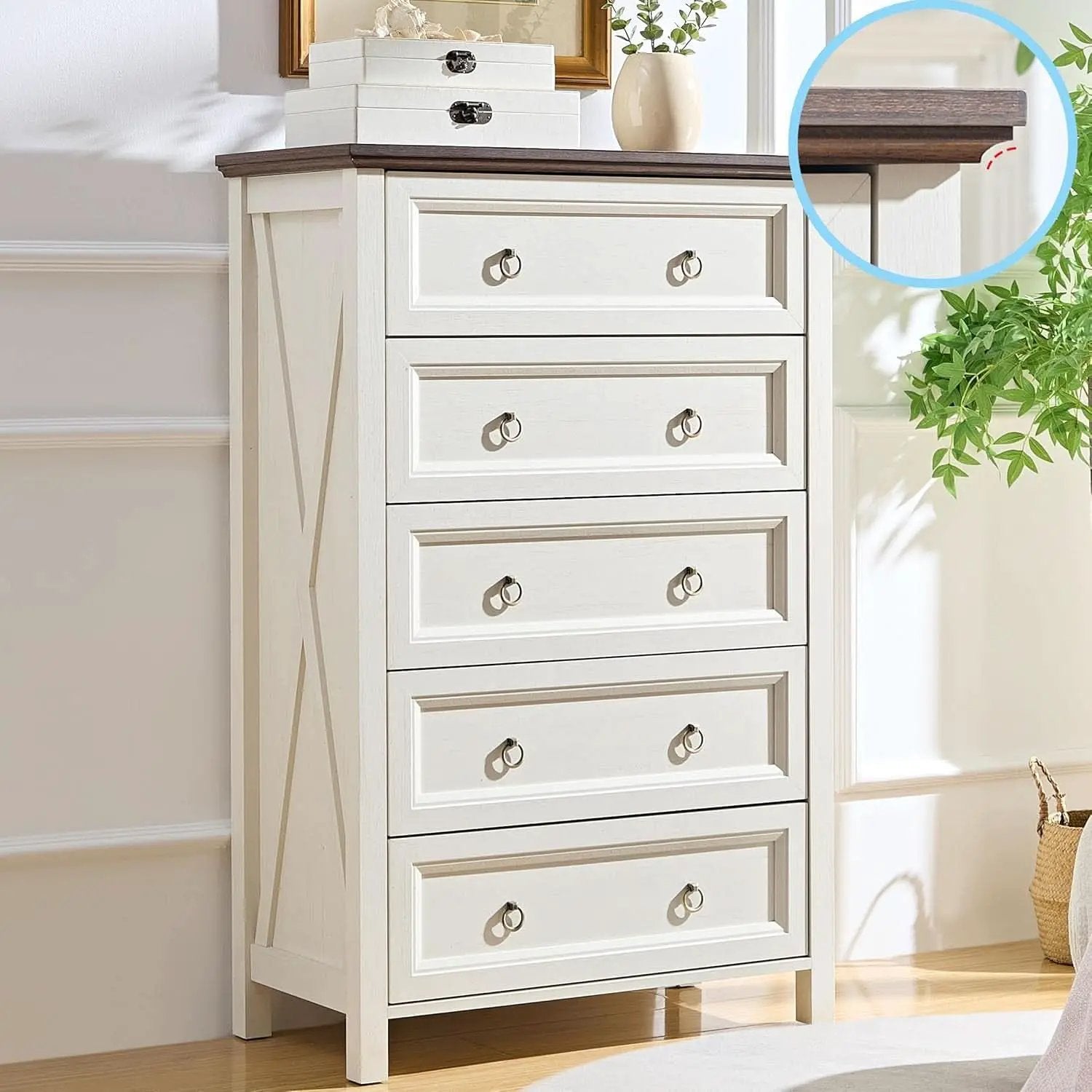 Antique White Forty EightInch Tall Farmhouse Dresser from PriceLows™