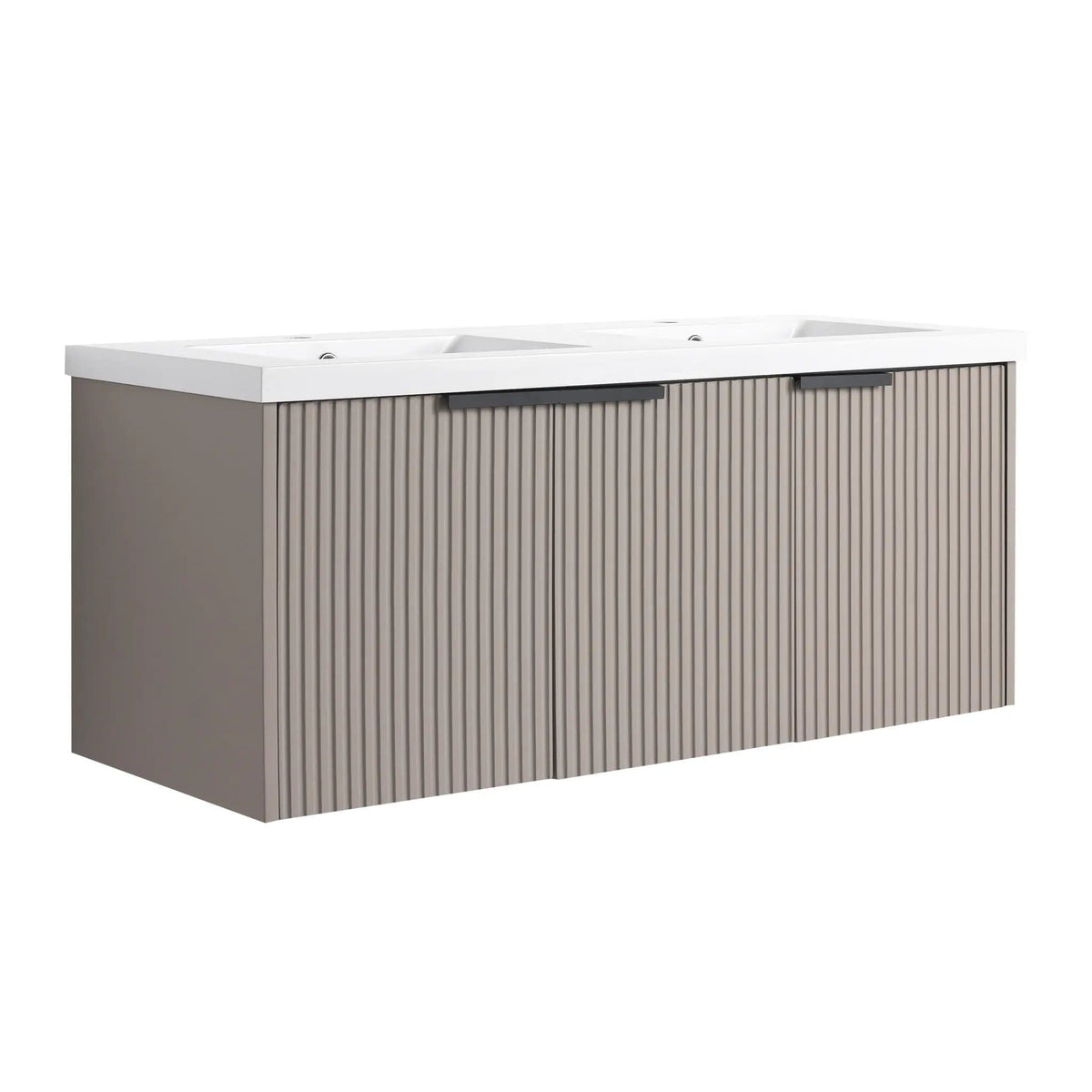 Contemporary Wall Mounted Bathroom Vanity With Resin Double Sink | 6 Pieces | Metal & Plywood | Bathroom