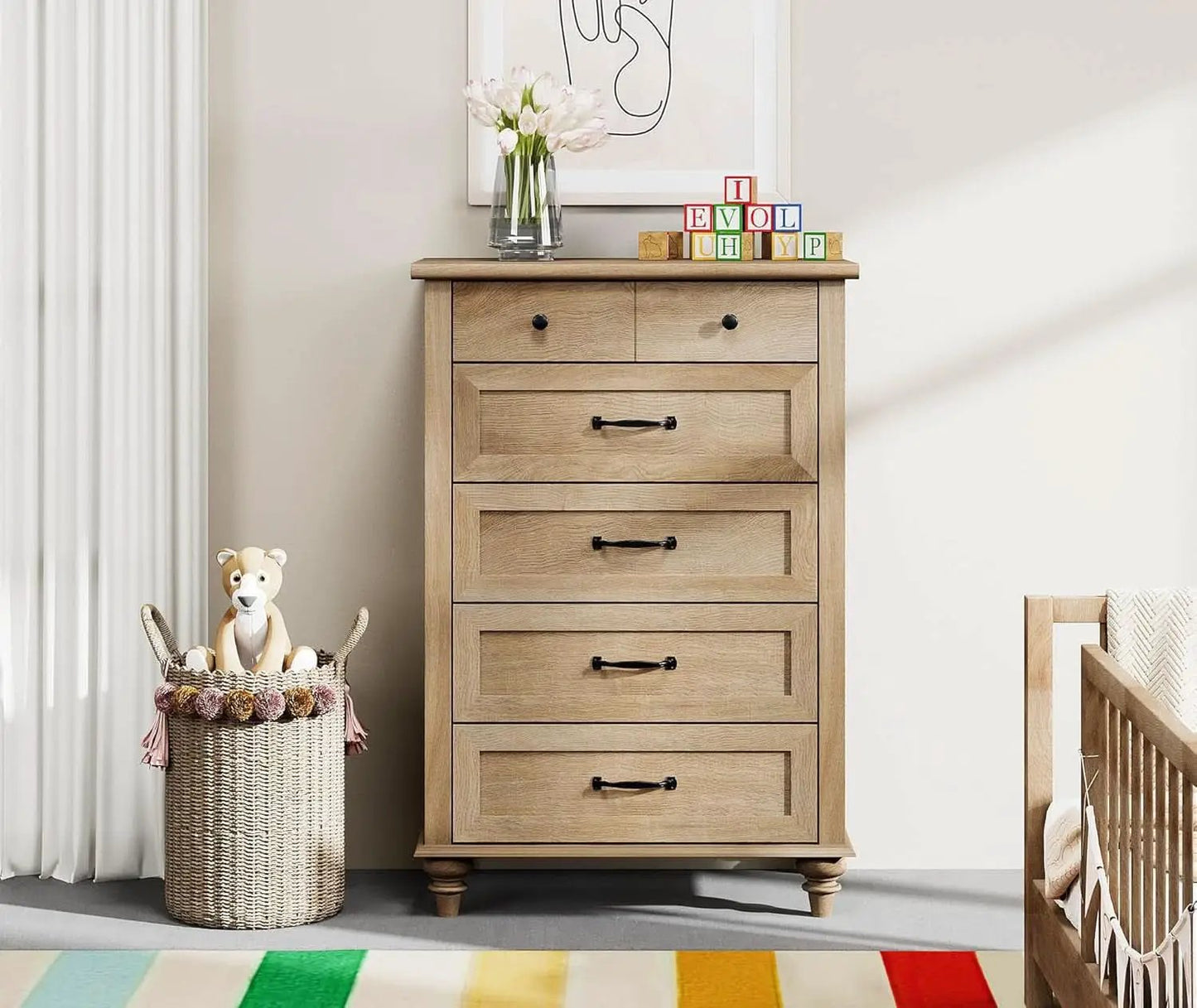 Oak Midcentury Dresser Five Drawers Storage Organizer from PriceLows™