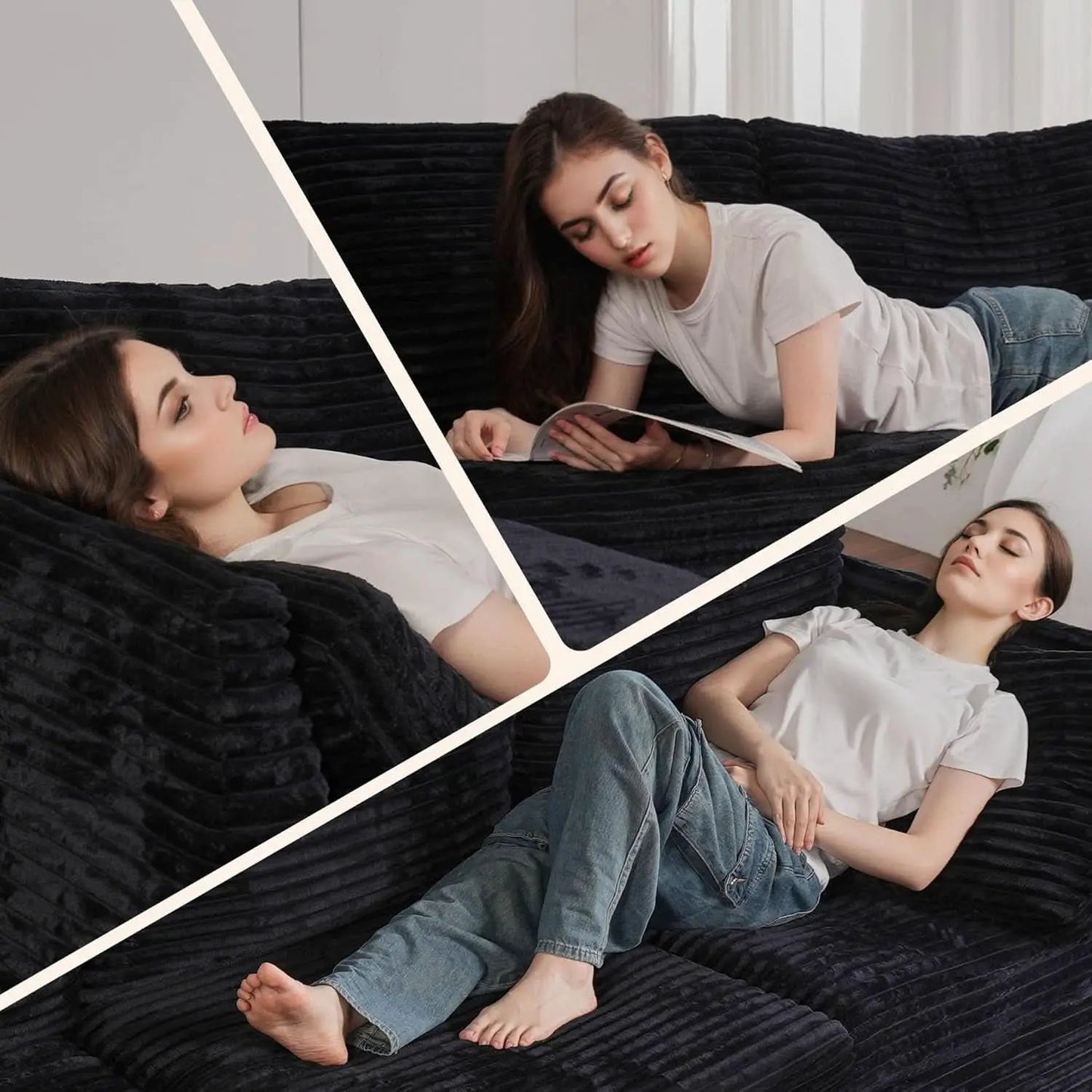 Modular Sectional Sofa Black Corduroy Convertible Sleeper from PriceLows™